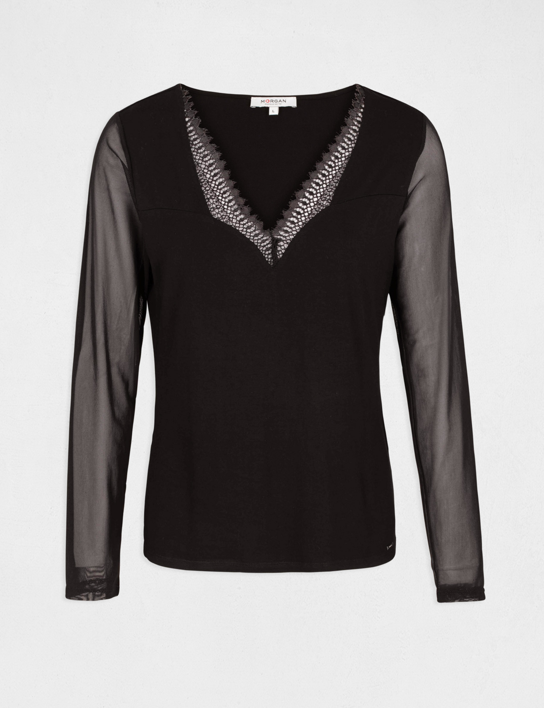 T-shirt manches longues avec col en V noir femme T-shirt manches longues avec col en V noir femme