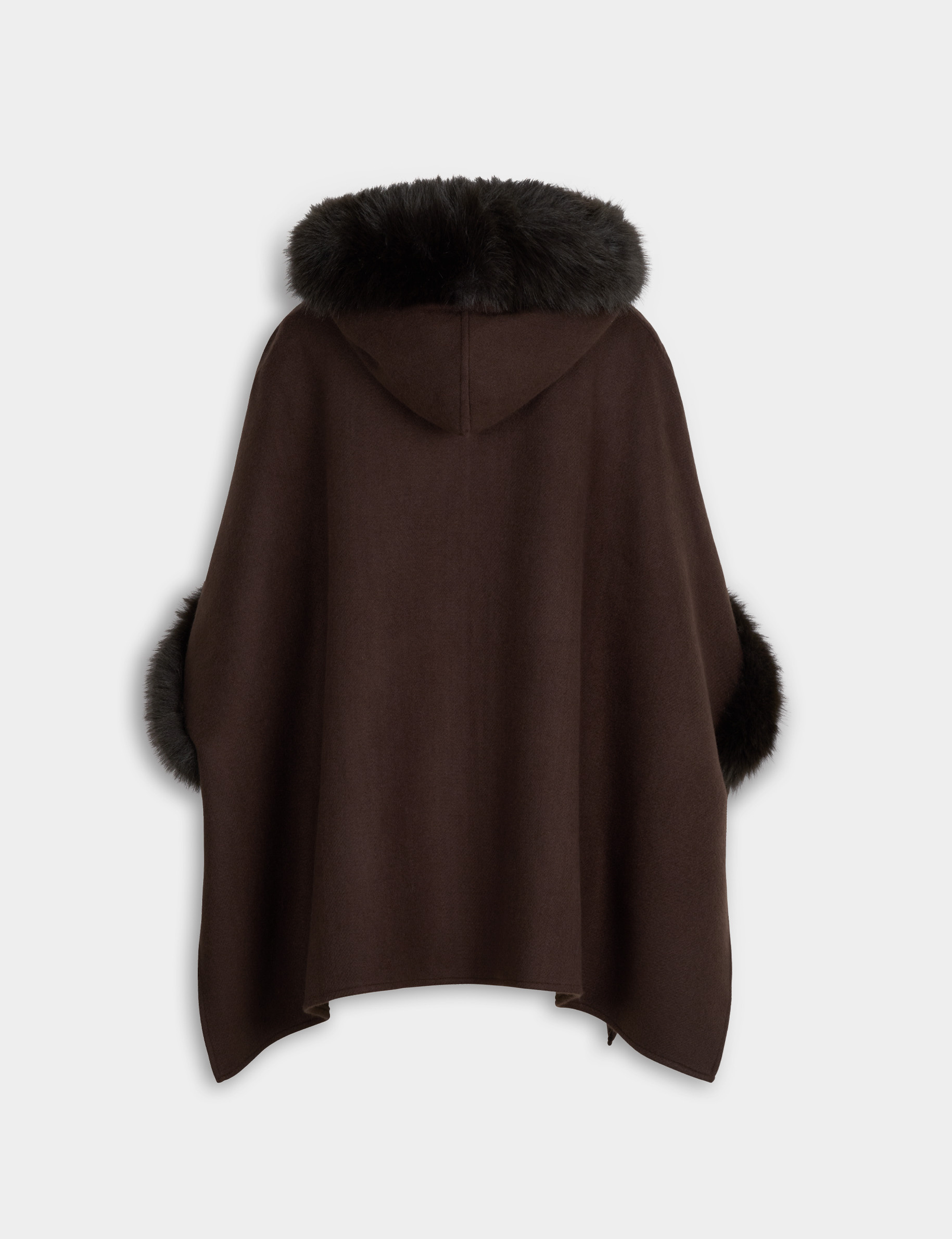 Poncho fausse fourrure marron fonc&eacute; femme