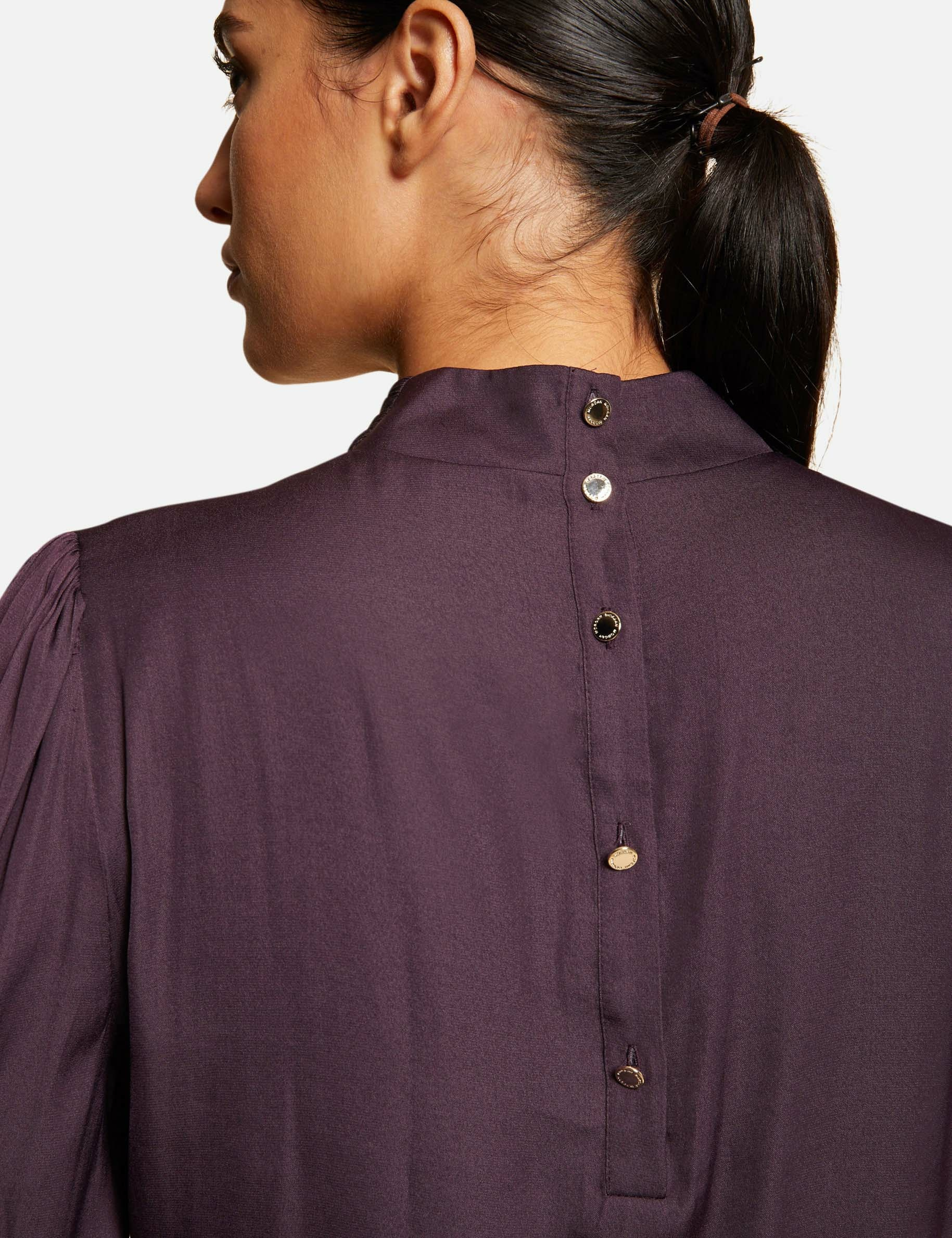 Blouse manches 3/4 satinée prune femme Blouse manches 3/4 satinée prune femme