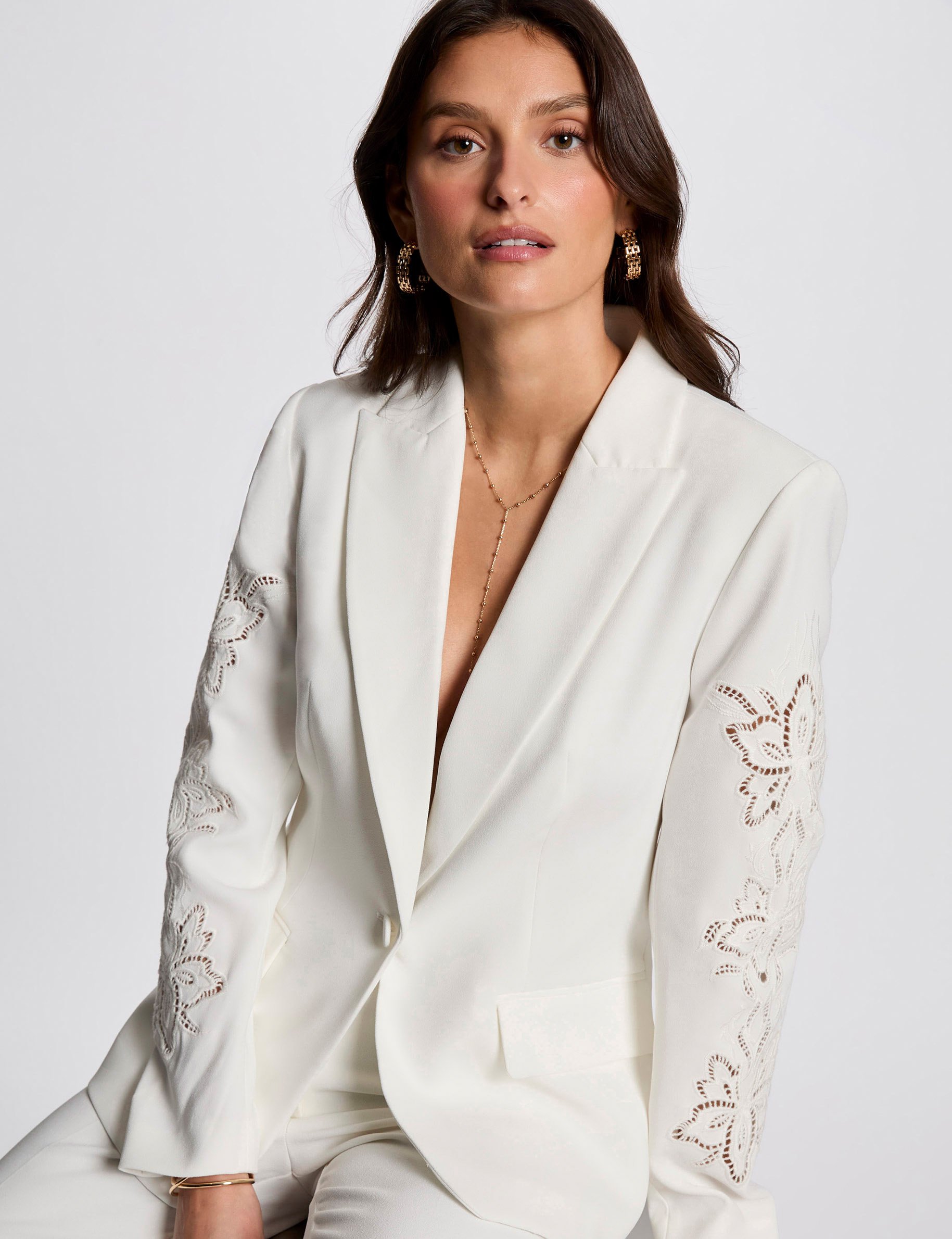 blazer manches dentelle blanc femme Blazer manches dentelle blanc femme