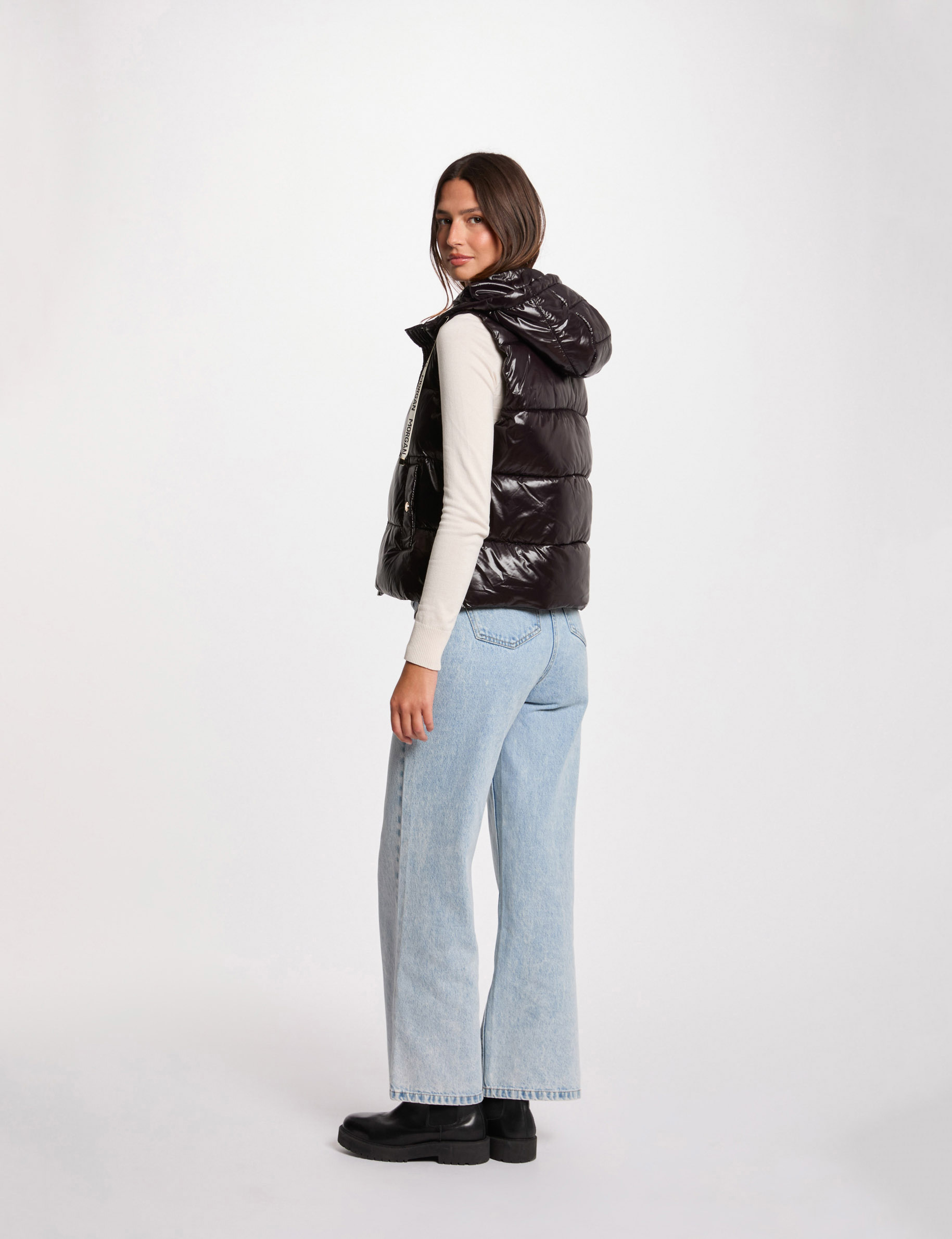 Doudoune aspect vinyle noir femme