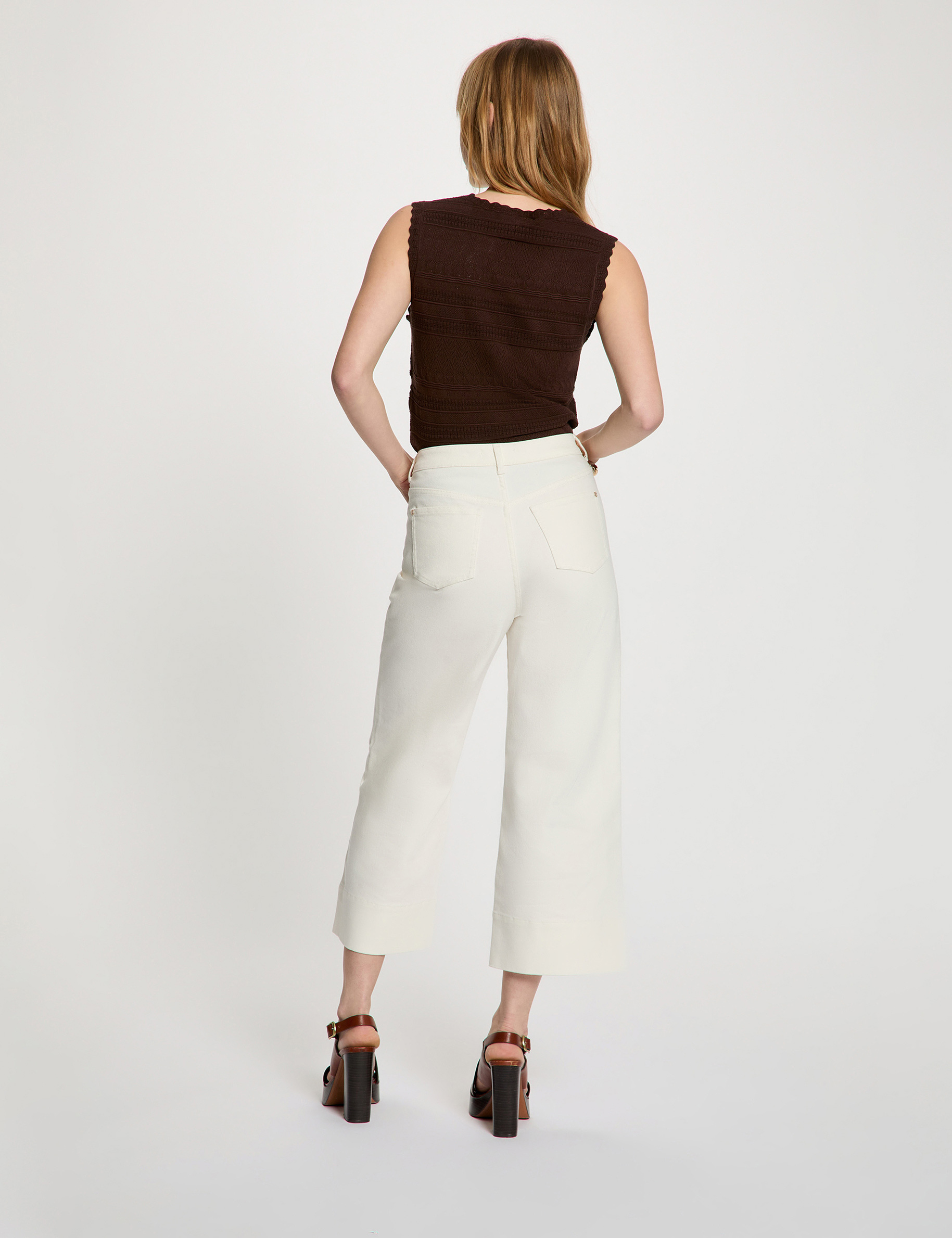 Pantacourt large taille haute blanc femme