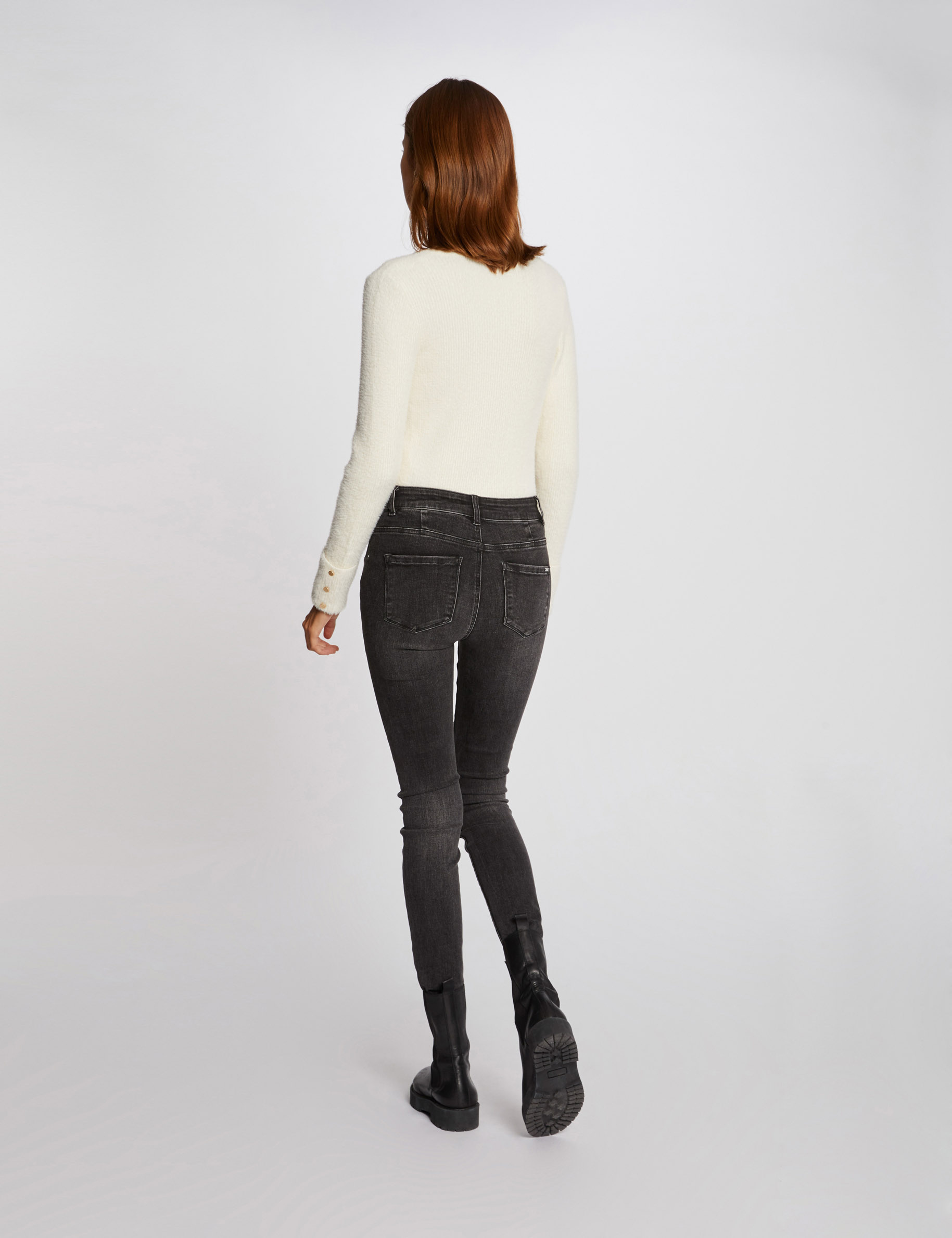 Pull manches longues maille duveteuse ivoire femme Pull manches longues maille duveteuse ivoire femme