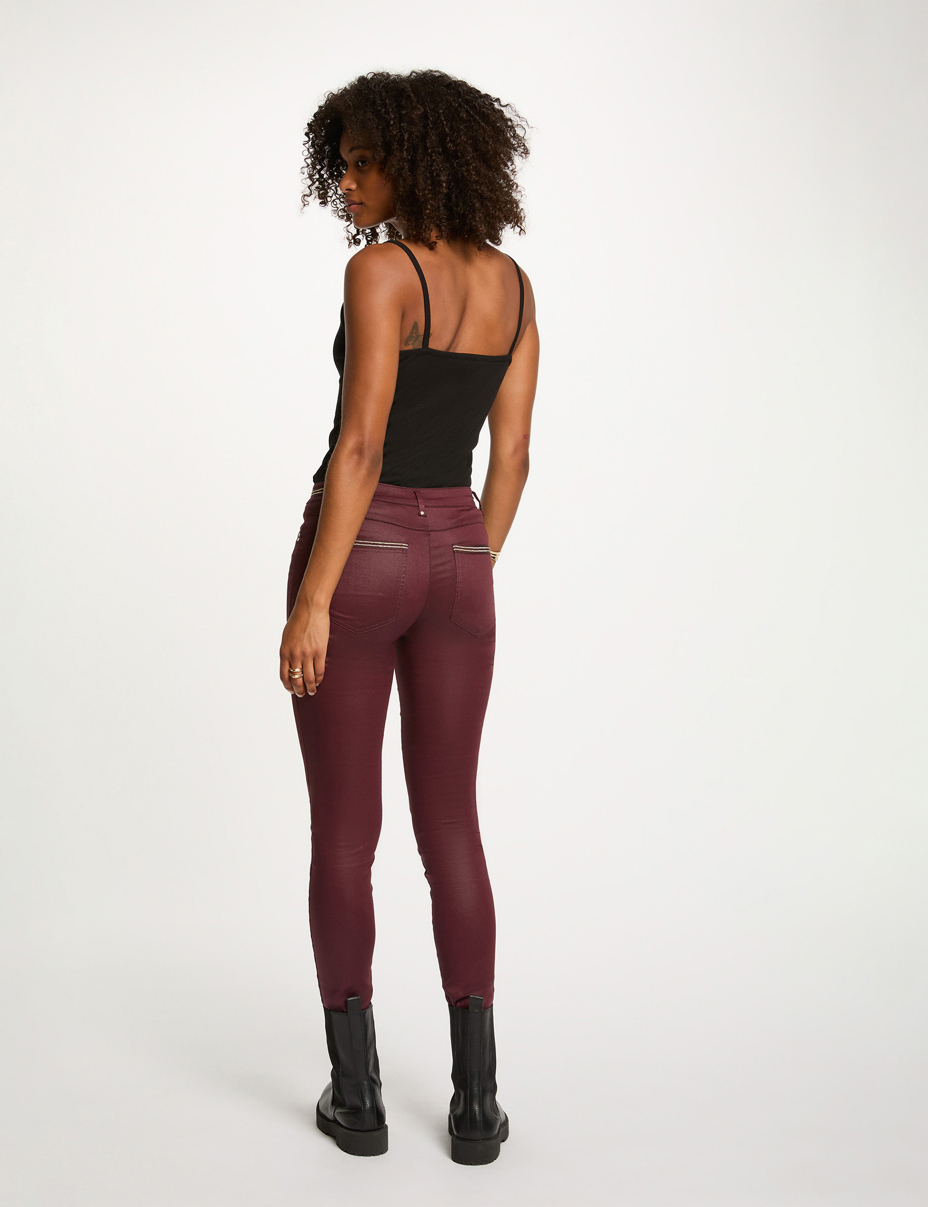 pantalon slim enduit prune femme Pantalon slim enduit prune femme