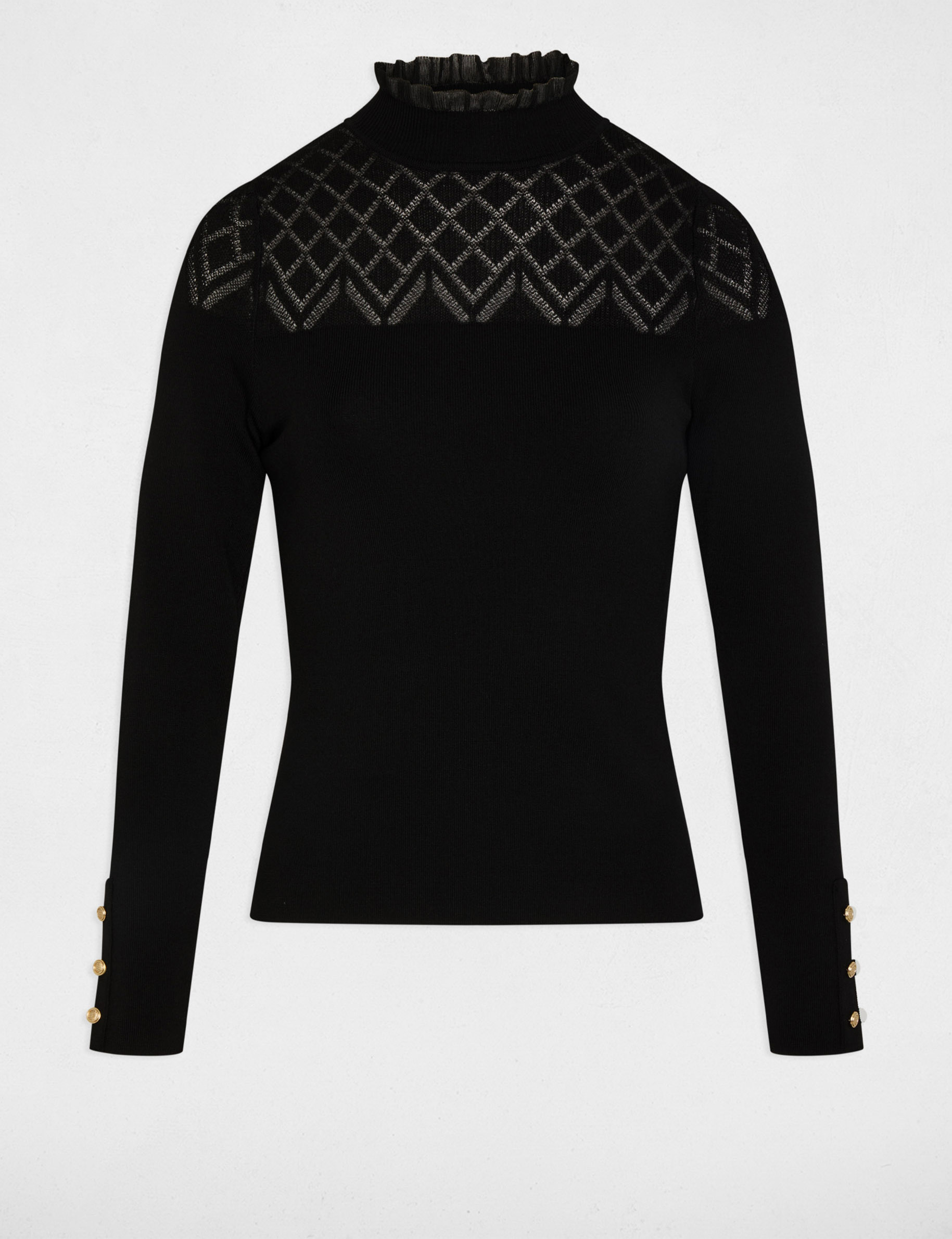 Pull Noir Ajouré Femme - Coton - Taille Unique Jusqu'à 48 - Manches Courtes - Occasion Parfait État