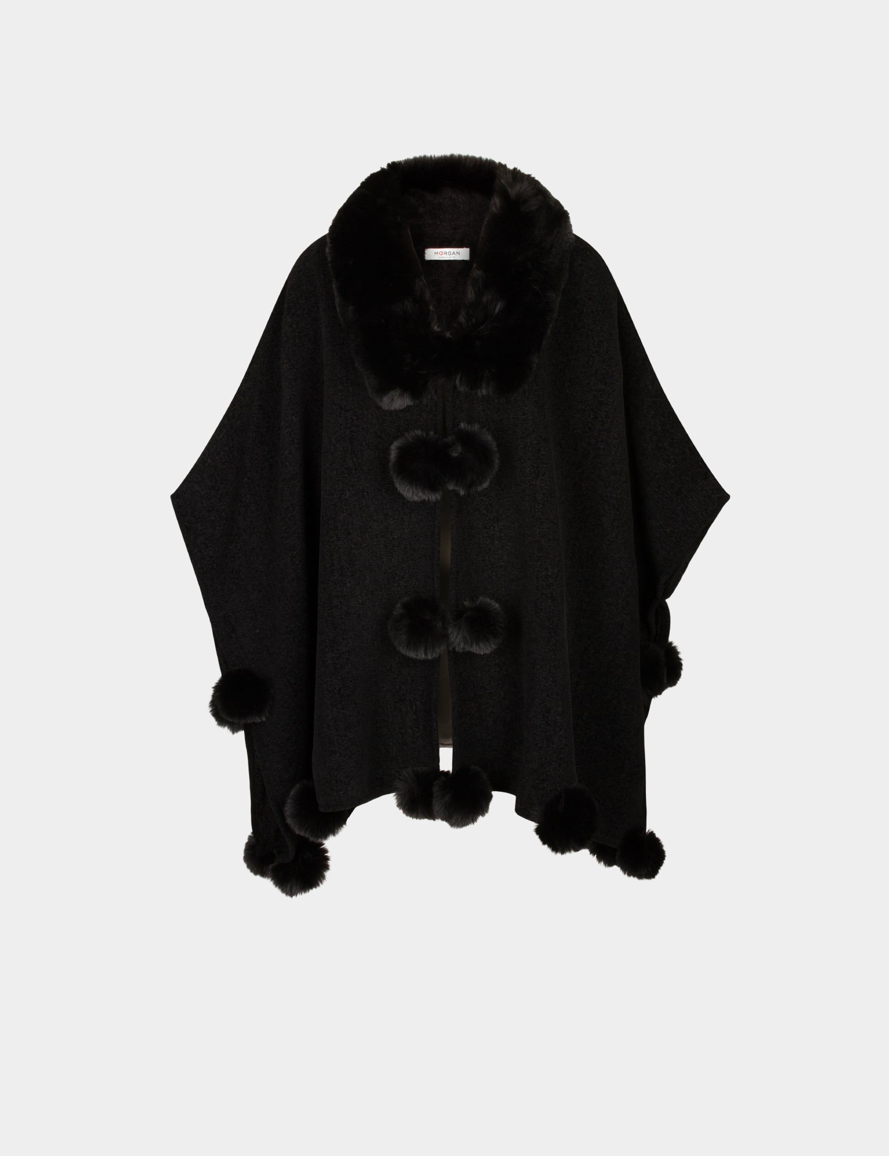 Poncho fausse fourrure noir femme
