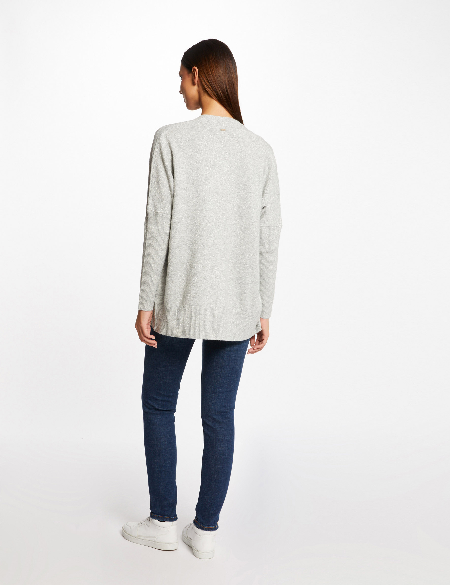 Gilet manches longues à col ouvert gris clair femme