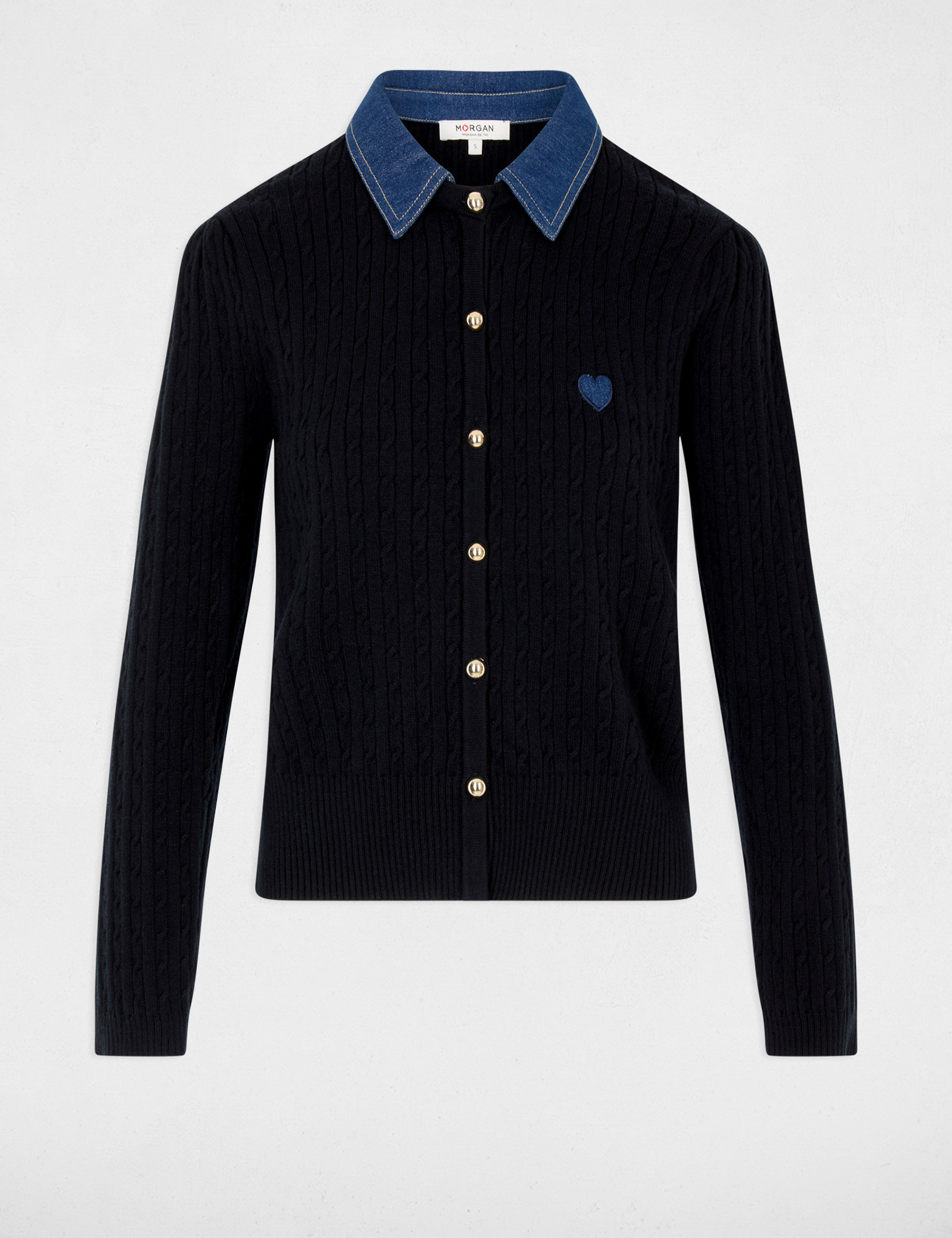Pull col revers boutons bleu marine femme
