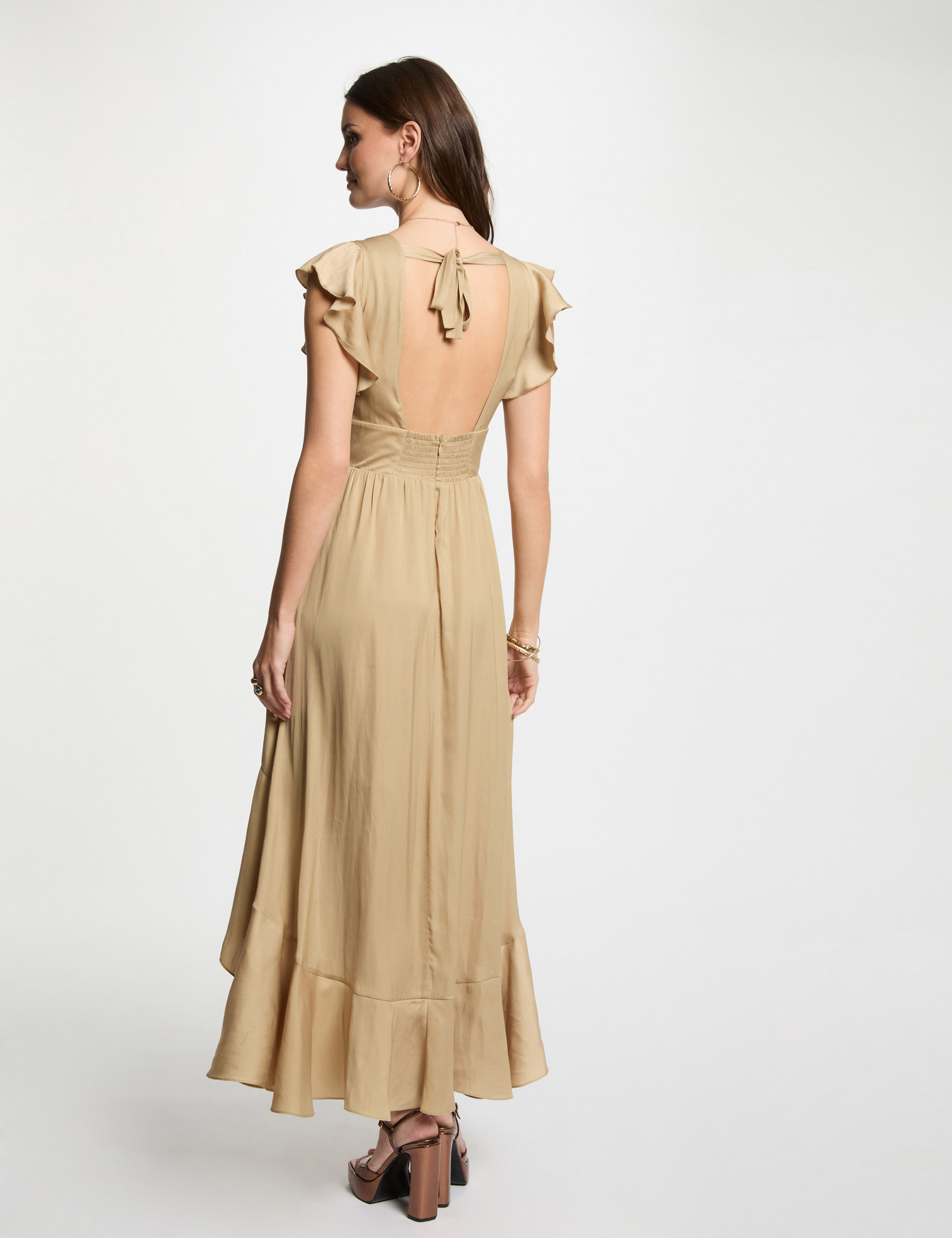 robe longue droite satin beige femme Robe longue droite satin beige femme