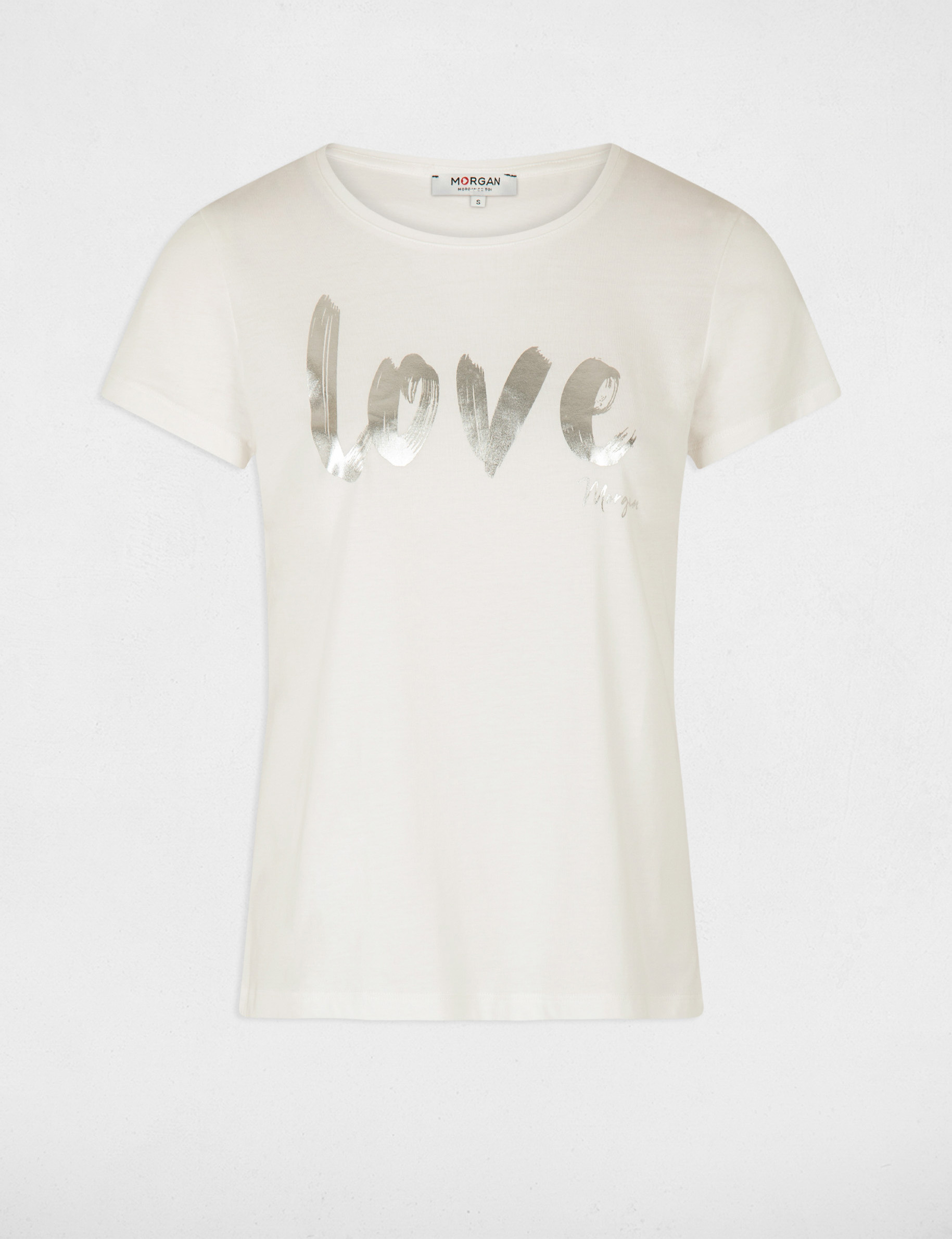 T-shirt manches courtes à inscription ecru femme