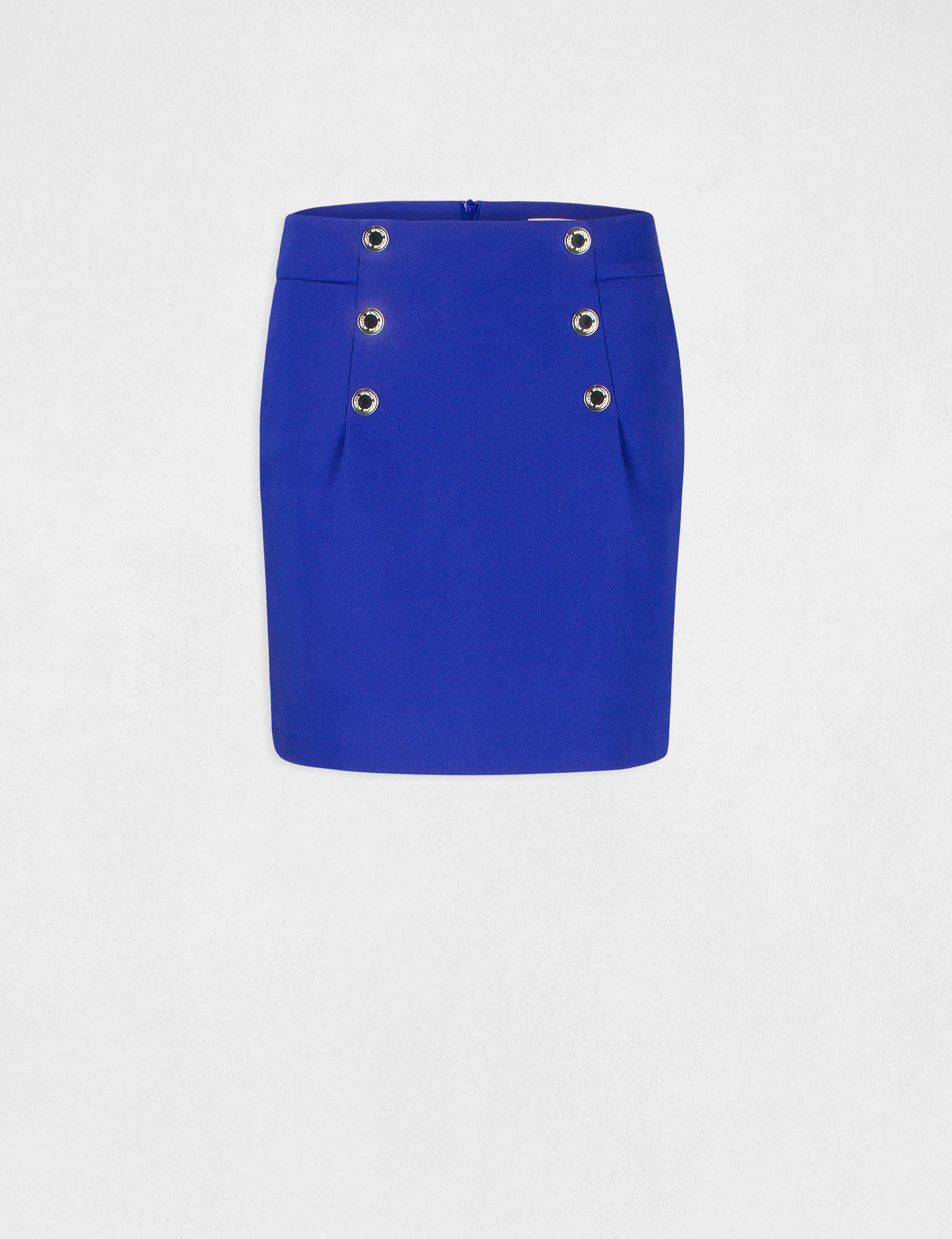 Jupe droite taille haute avec boutons bleu electrique femme Jupe droite taille haute avec boutons bleu electrique femme