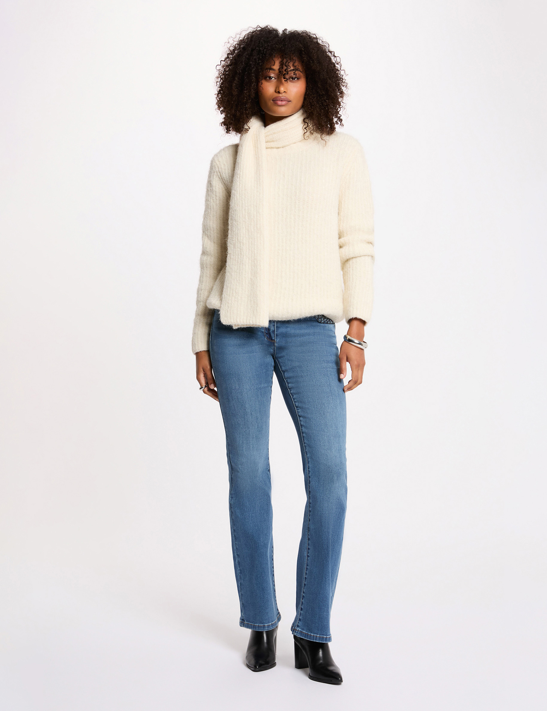 Pull col &eacute;charpe ivoire femme