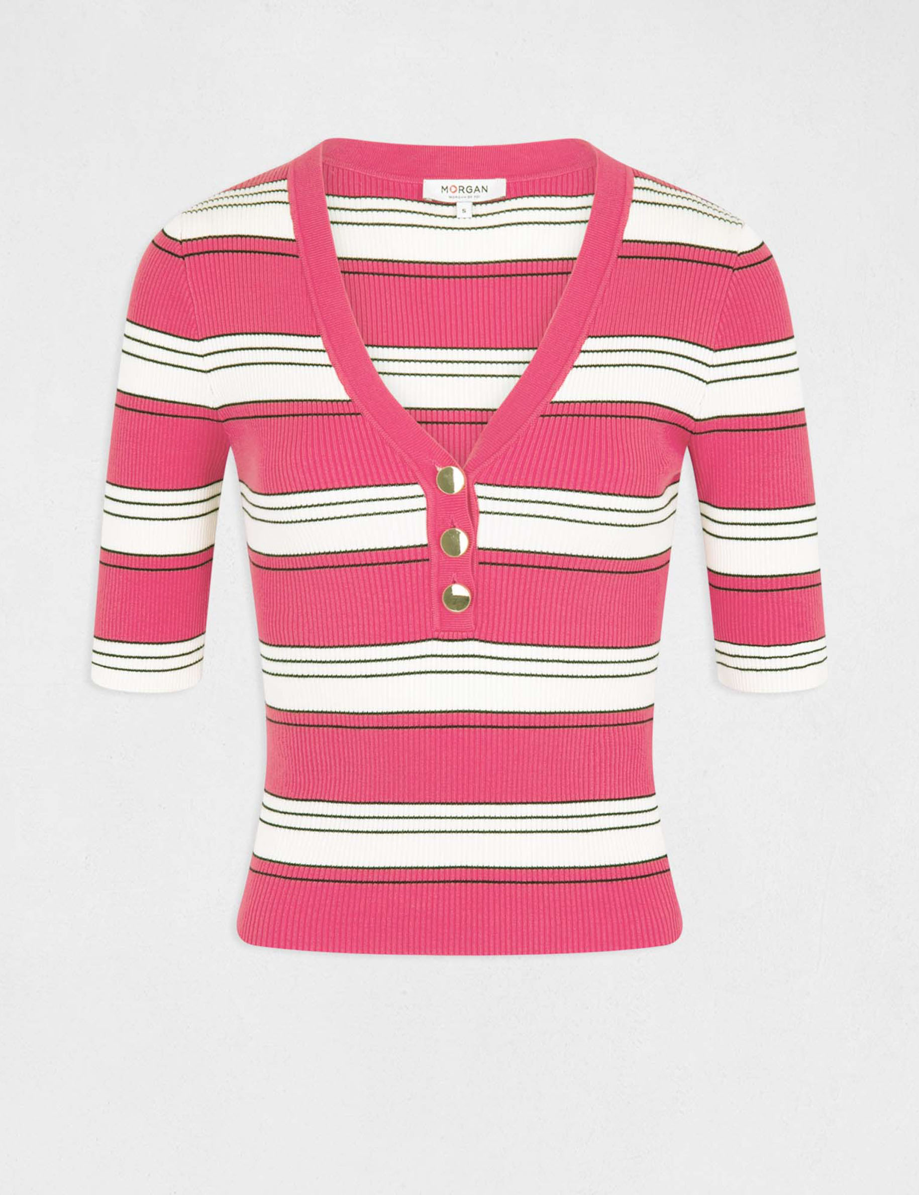 Pull manches courtes à rayures fuchsia femme Pull manches courtes à rayures fuchsia femme