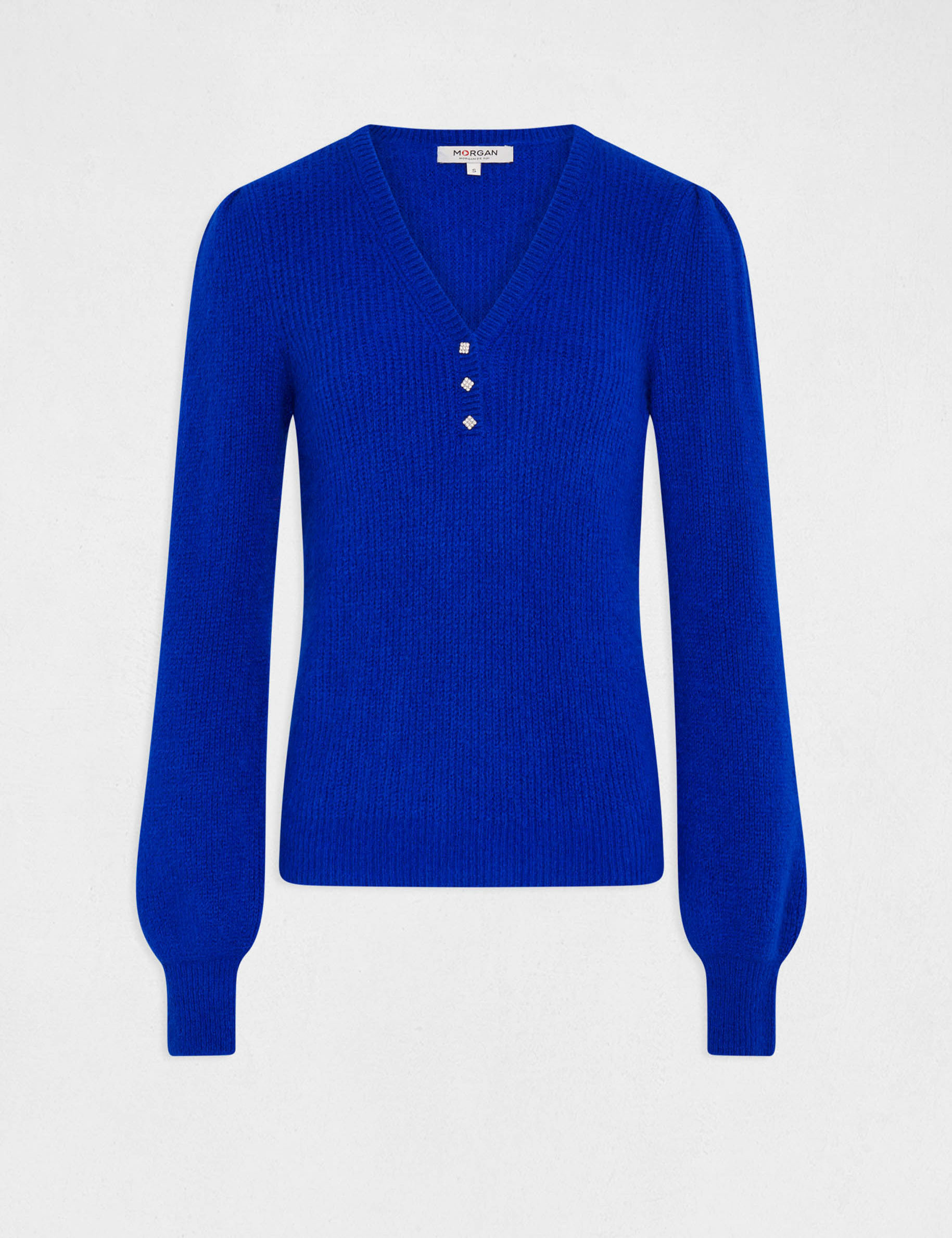 pull manches longues col en v bleu electrique femme Pull manches longues col en V bleu electrique femme