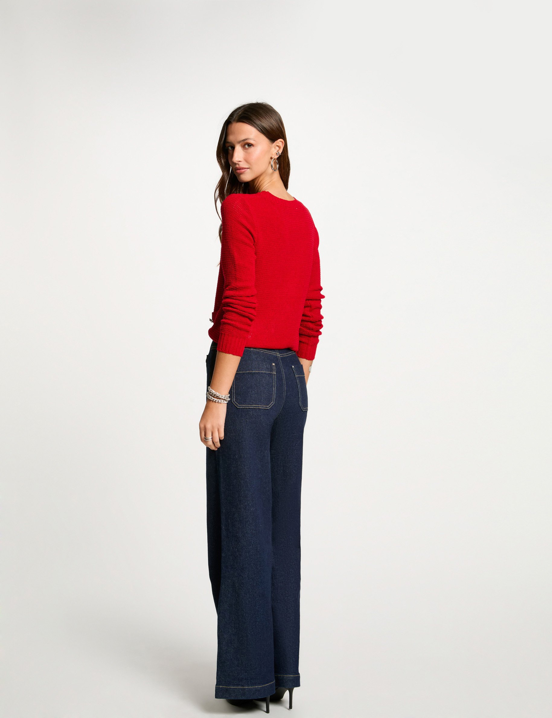 pull col rond ajoure rouge femme Pull col rond ajouré rouge femme
