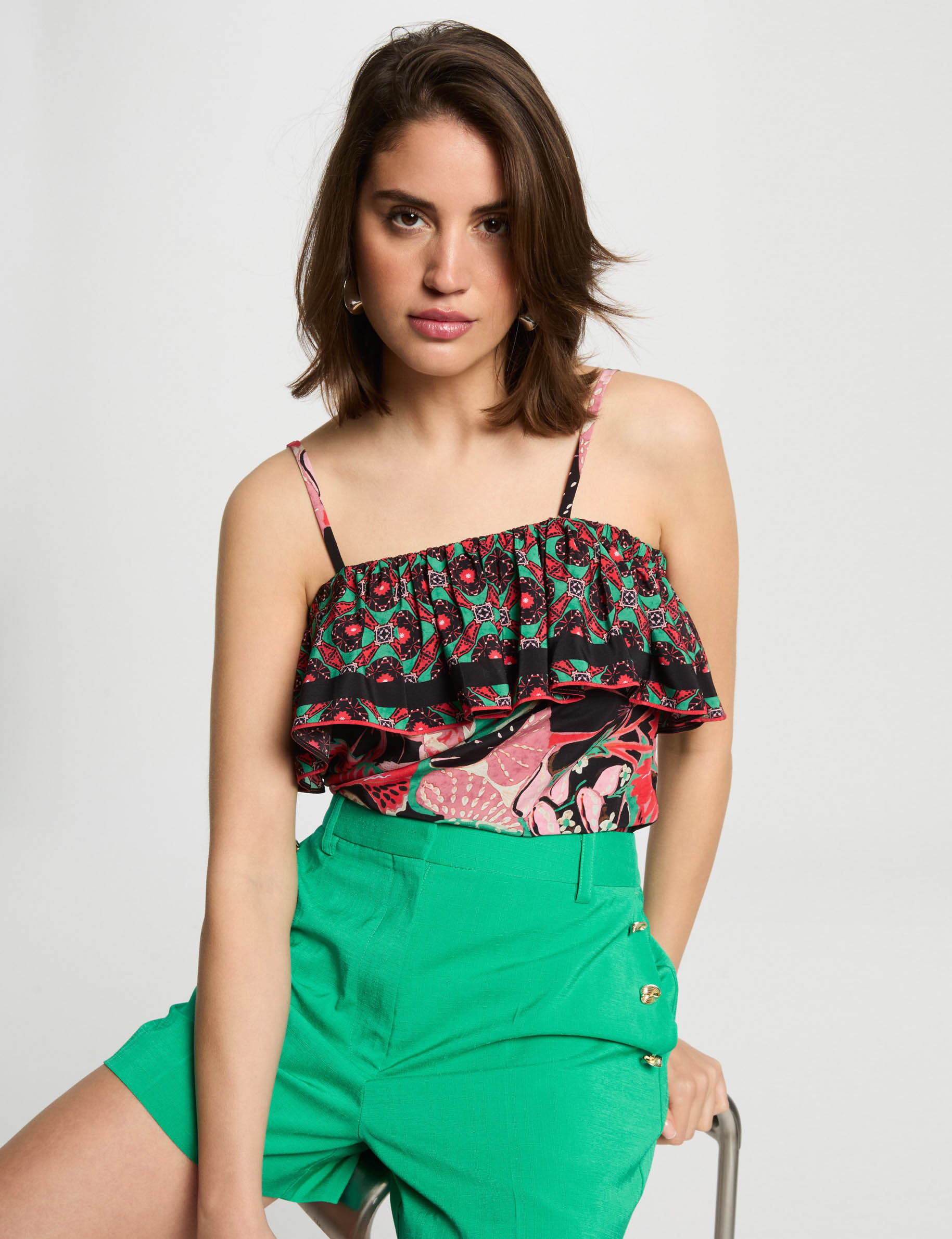 top imprime volants multicolore femme Top imprimé volants multicolore femme