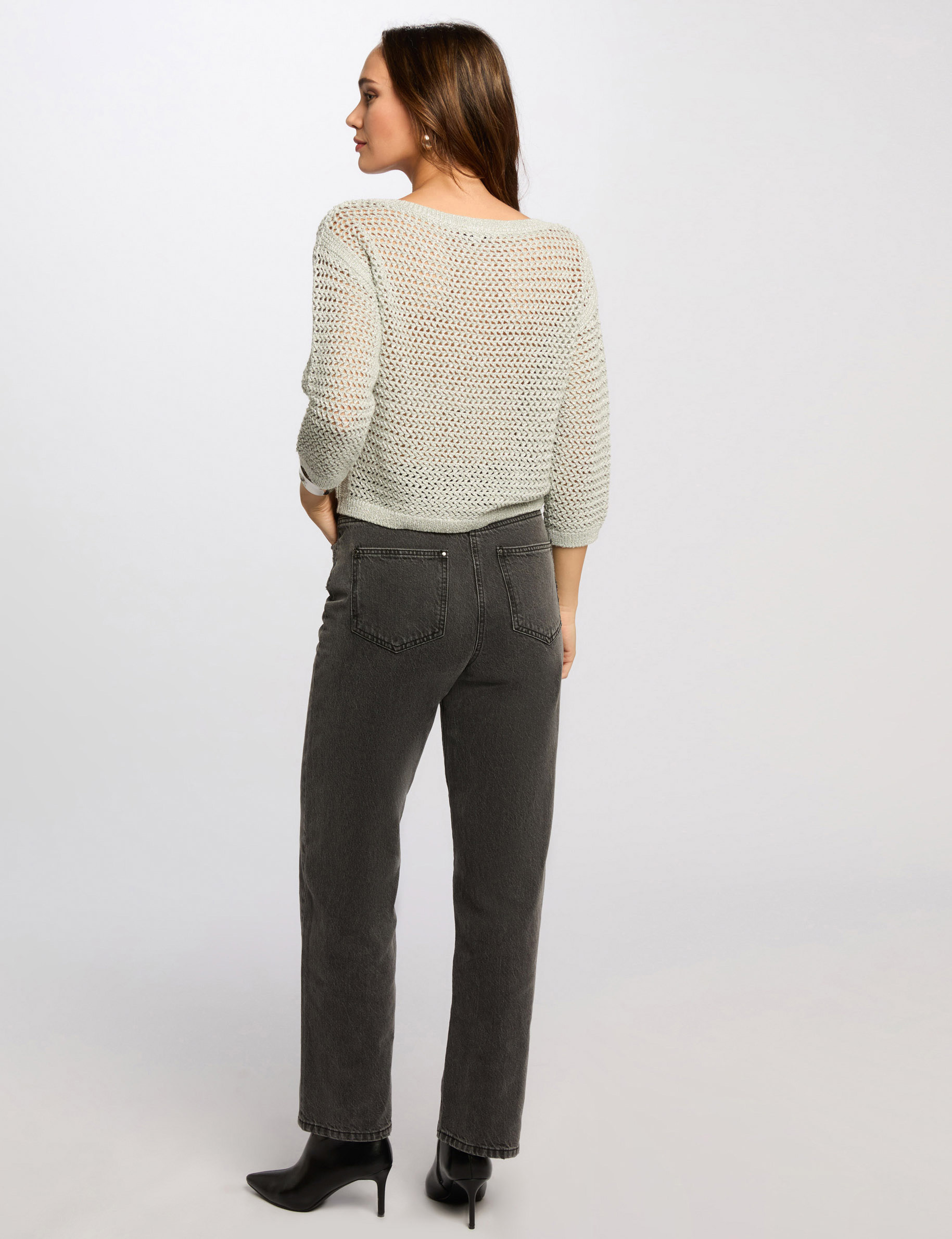 pull manches 34 ajoure vert clair femme Pull manches 3/4 ajouré vert clair femme