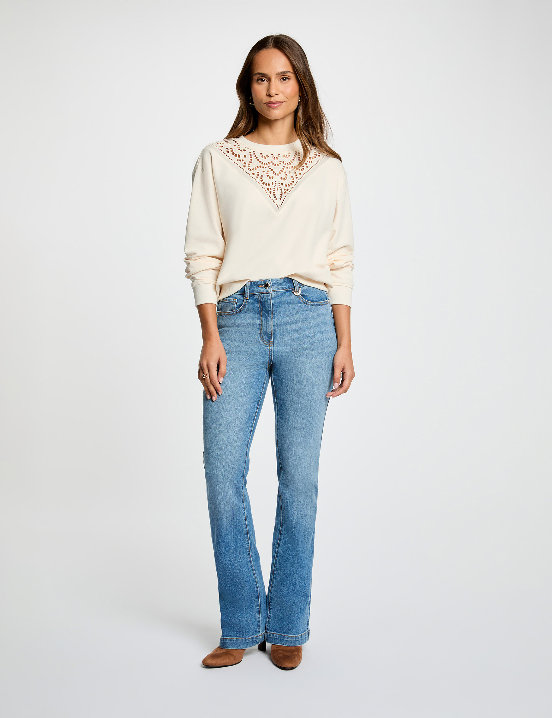 T-shirt manches longues ivoire femme