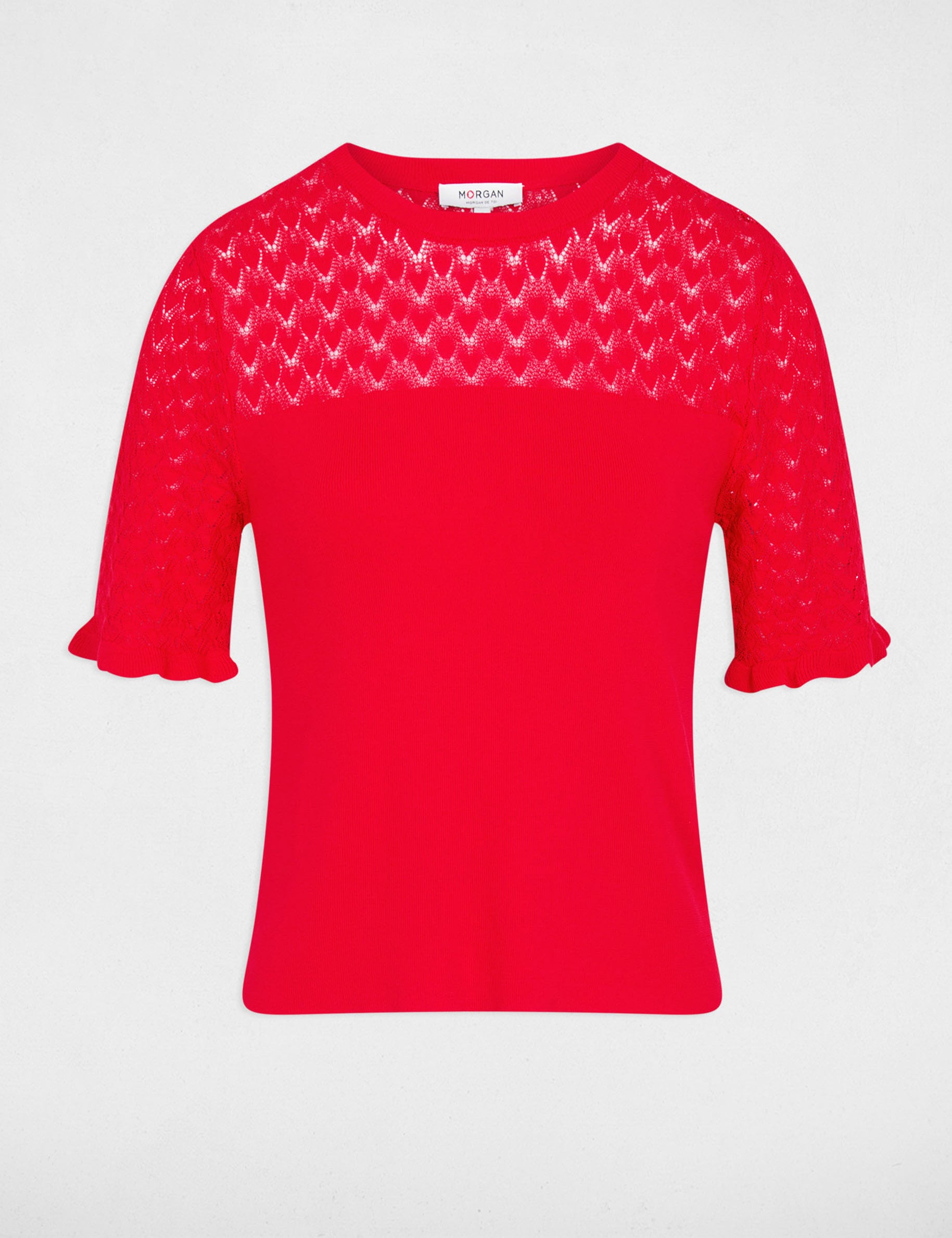 Pull manches courtes rouge femme