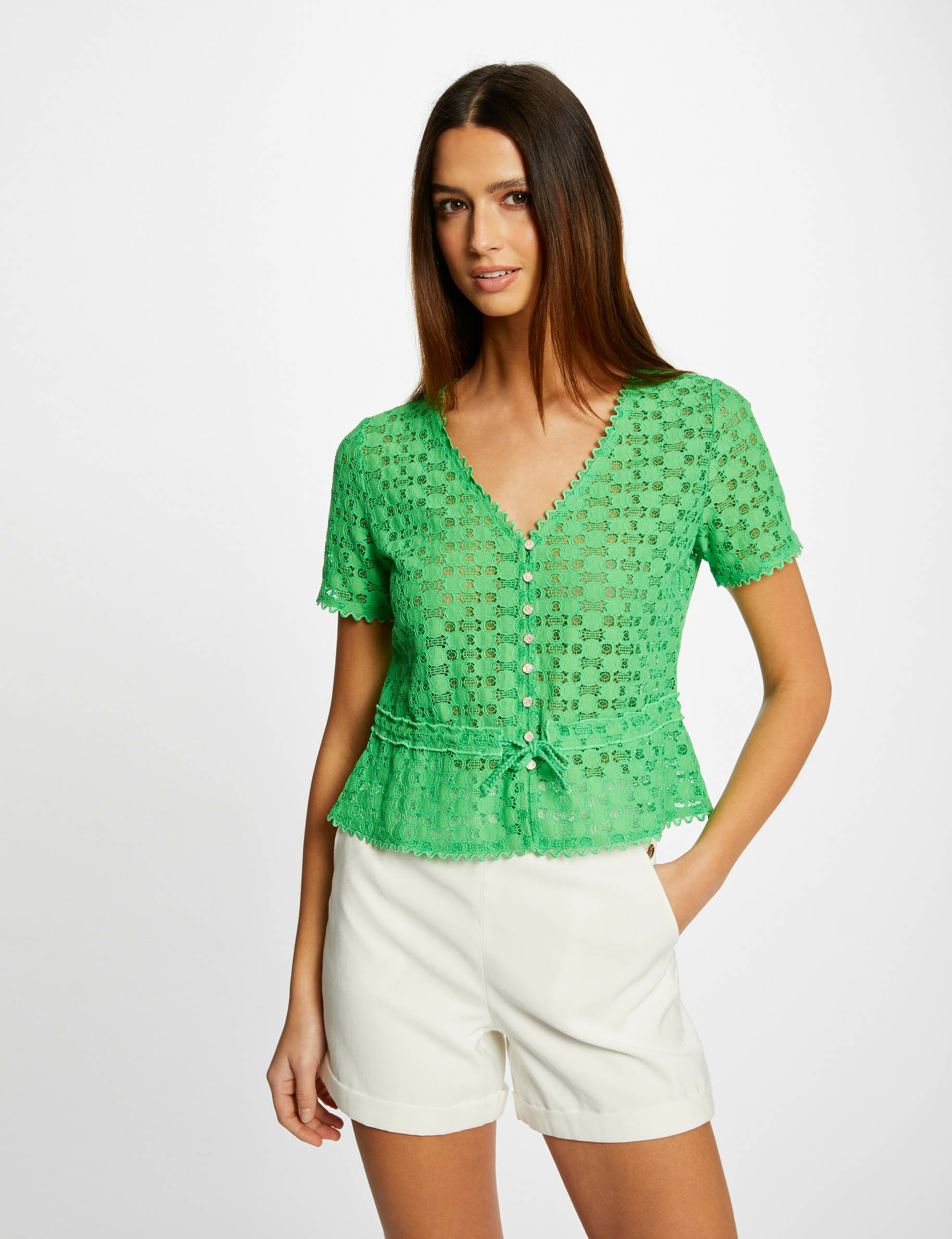 T-shirt manches courtes en dentelle vert femme T-shirt manches courtes en dentelle vert femme