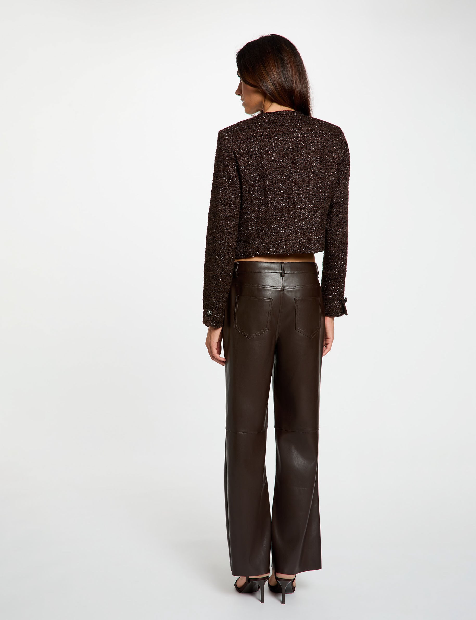 Veste ajust&eacute;e col rond marron fonc&eacute; femme