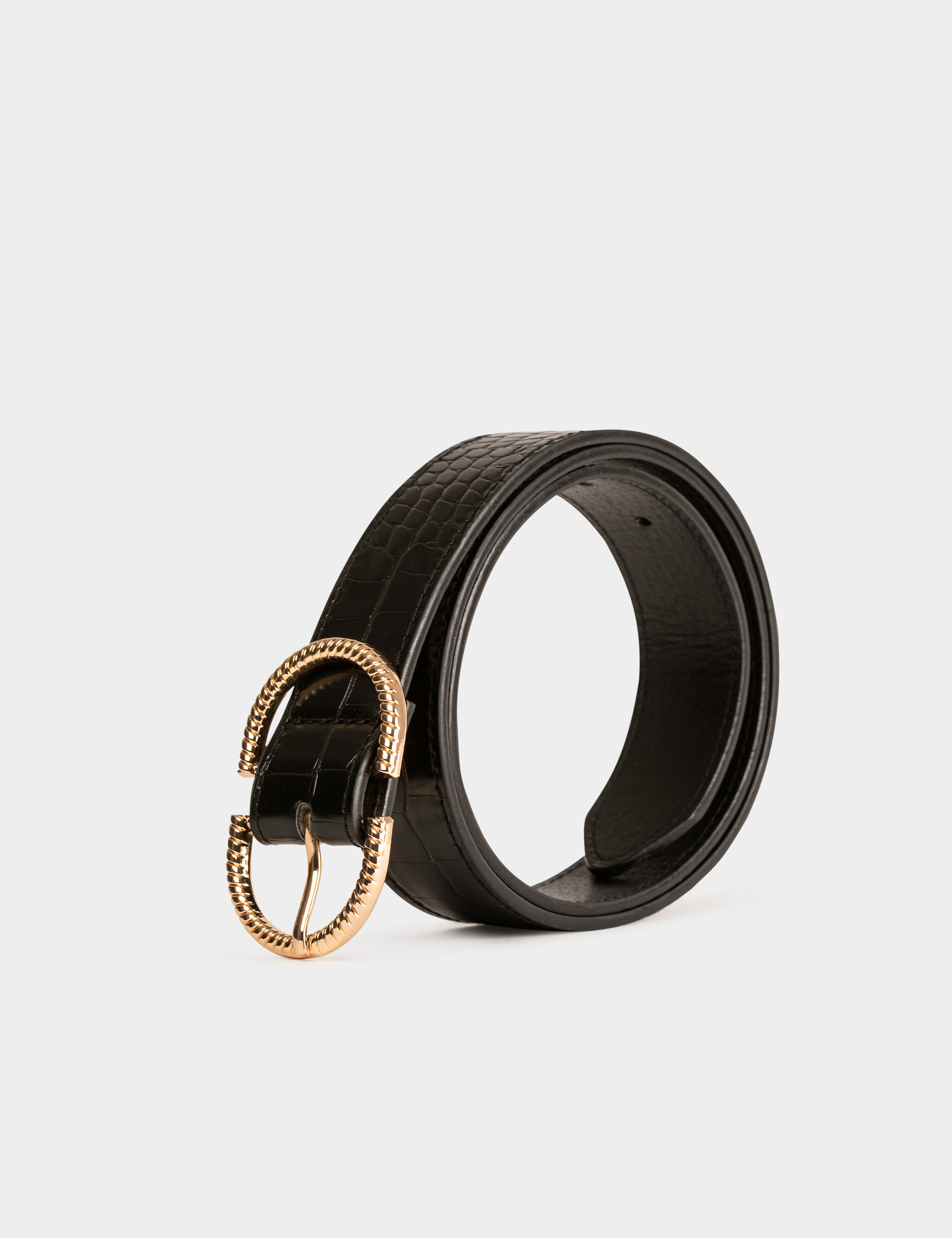 Image of Ceinture aspect croco noir femme