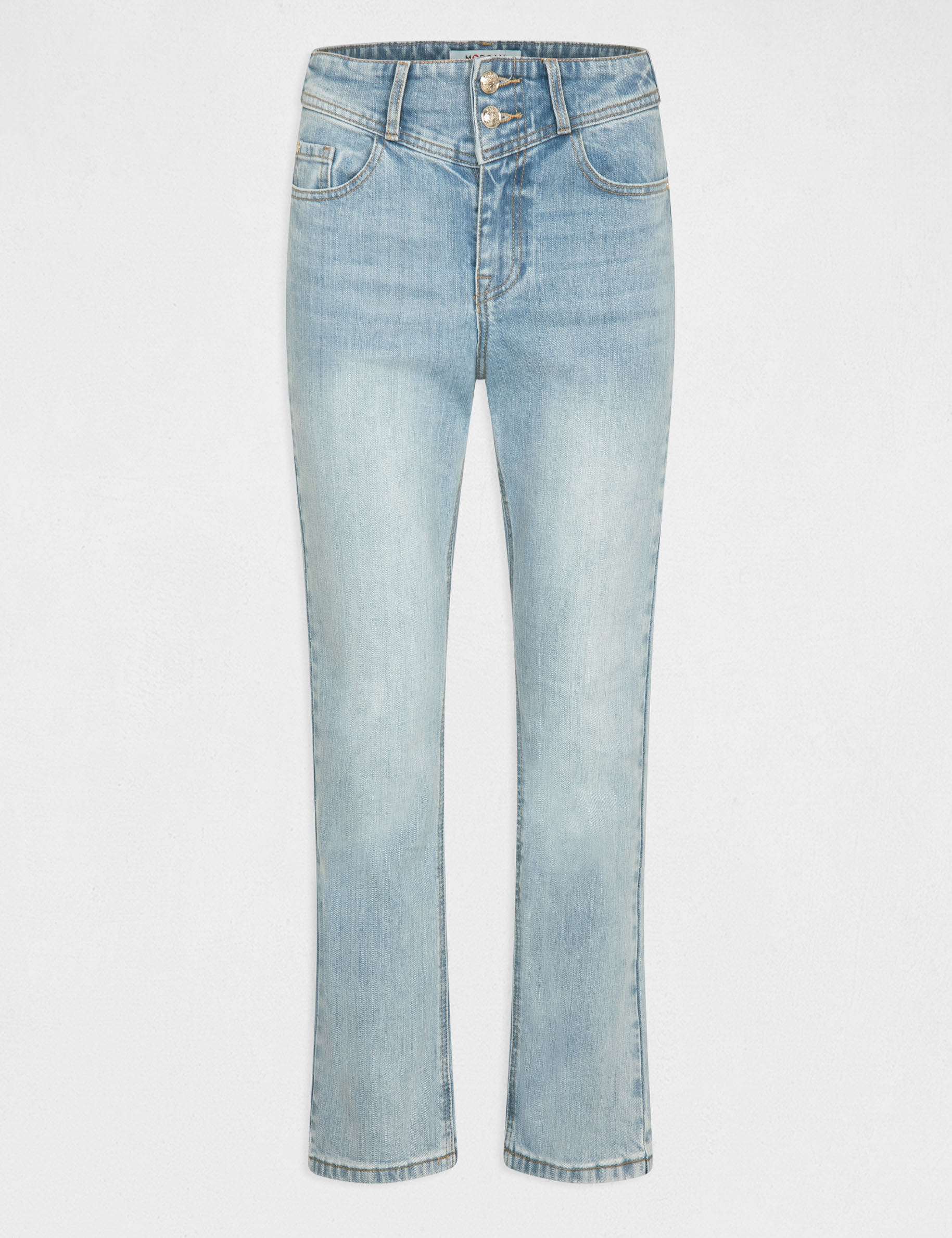 Jeans droit taille haute 7/8ème jean bleached femme