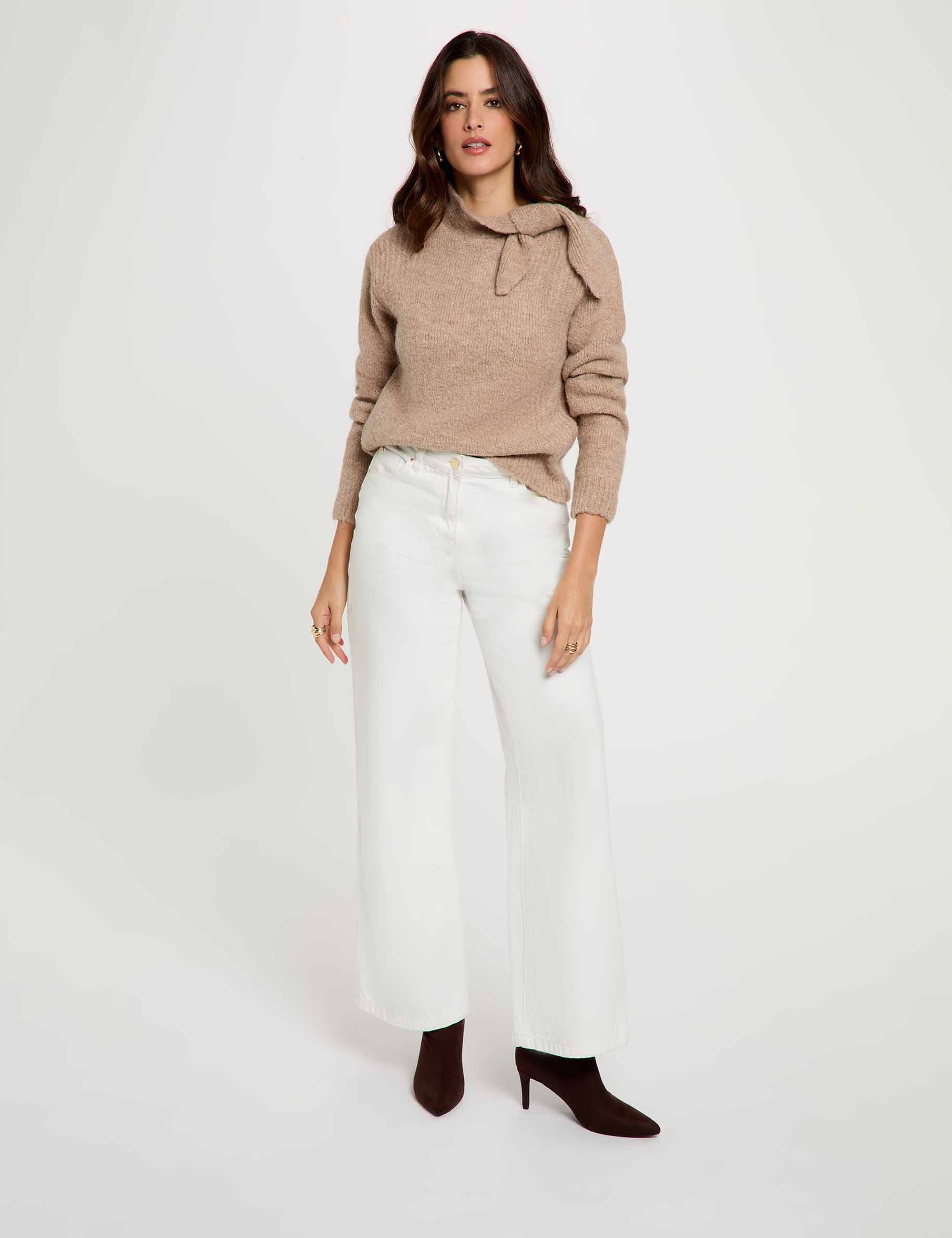 Pull col montant beige moyen femme