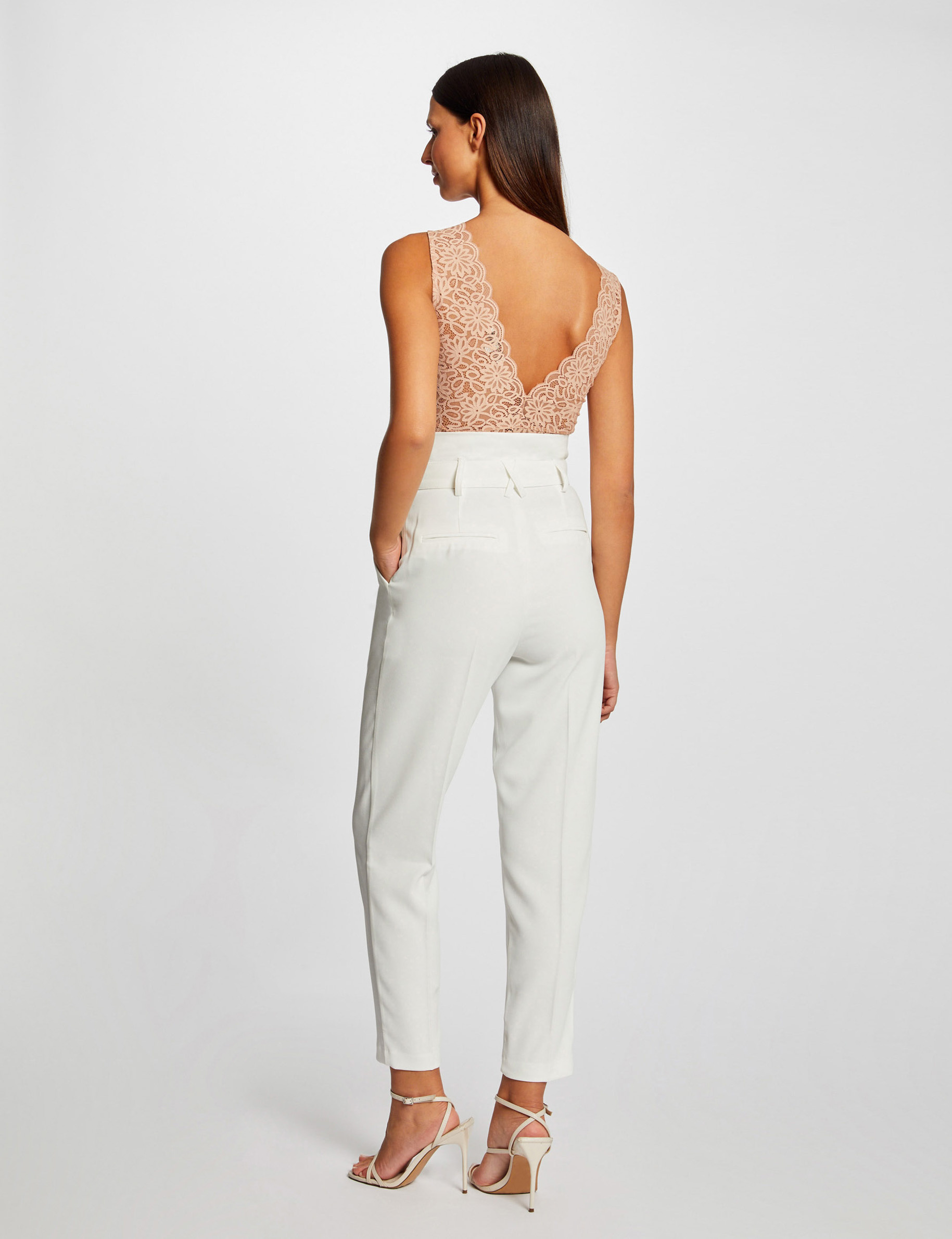 pantalon paperbag ceinture ecru femme Pantalon paperbag ceinturé ecru femme
