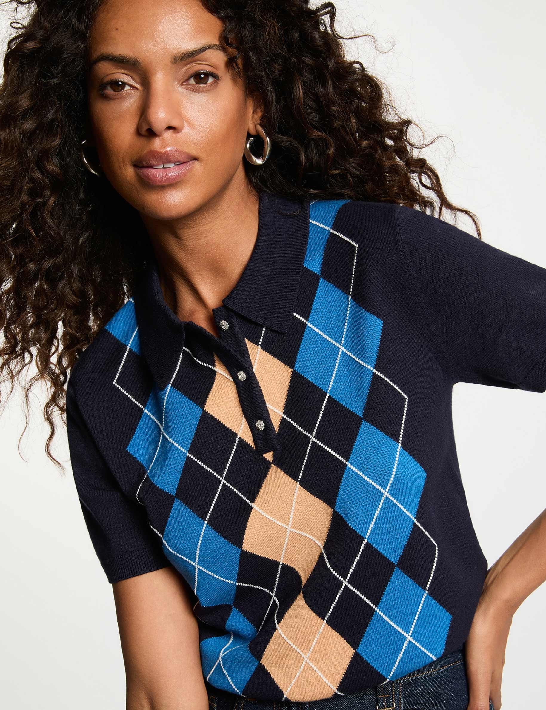 Pull col polo bleu marine femme