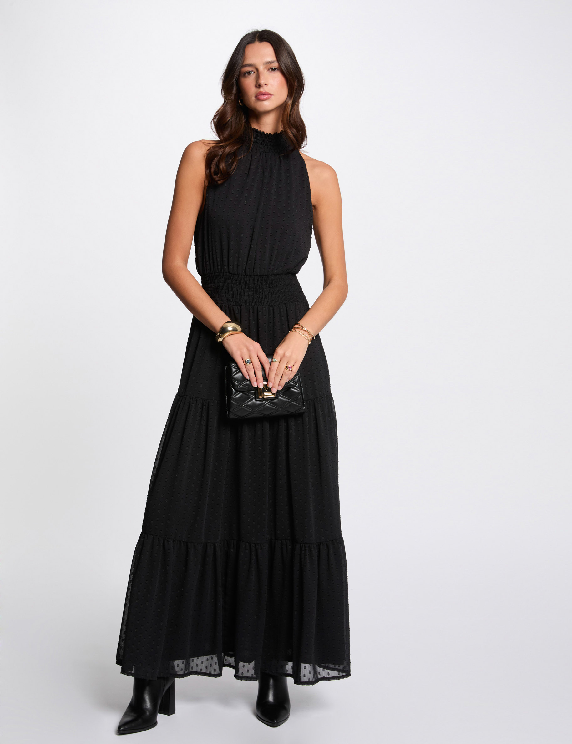 robe longue droite plumetis noir femme Robe longue droite plumetis noir femme