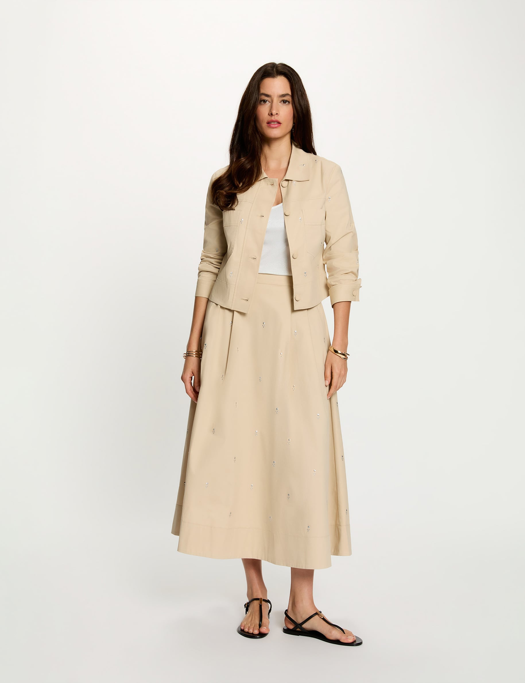 Veste cropped clout&eacute;e beige femme