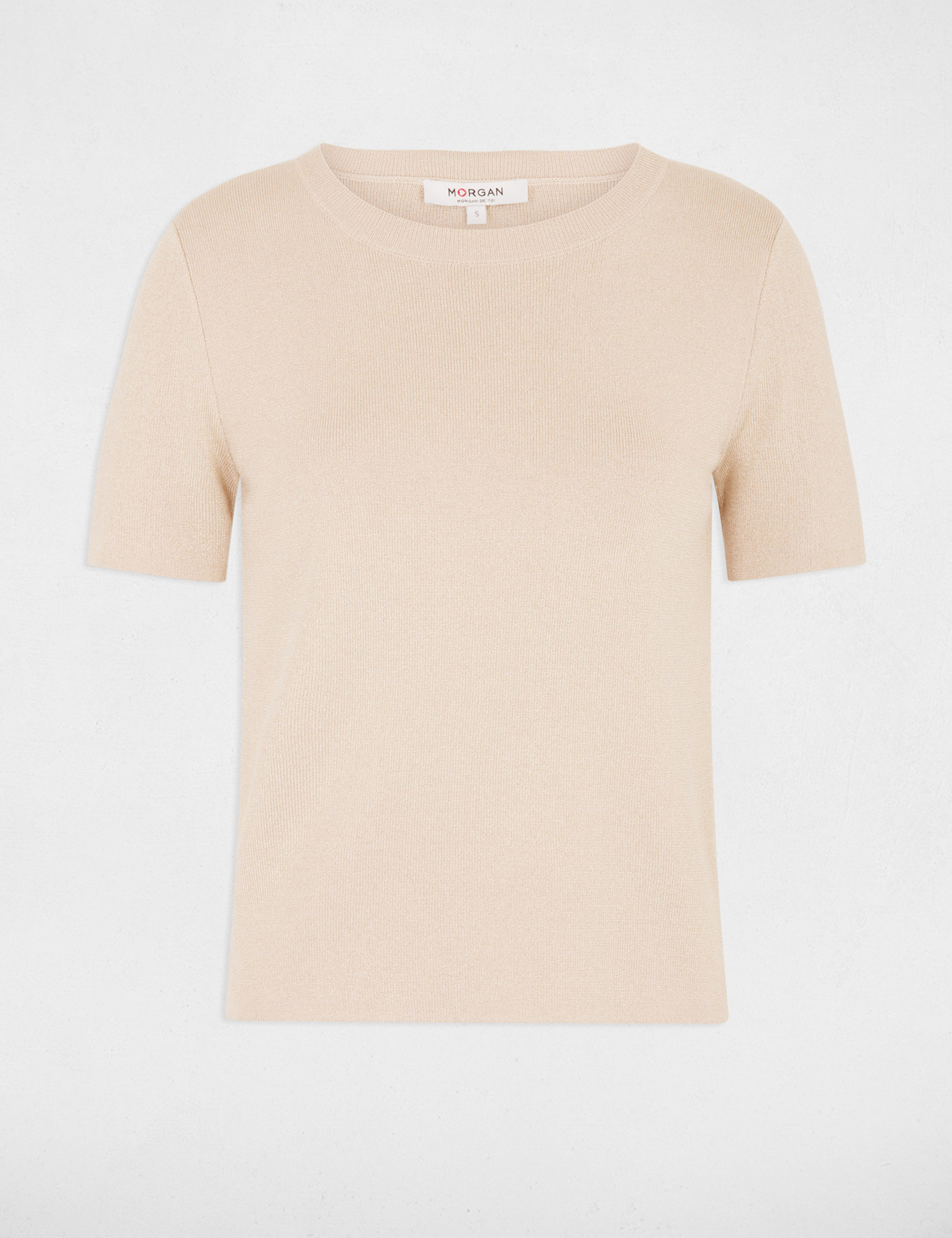 Pull col rond beige femme