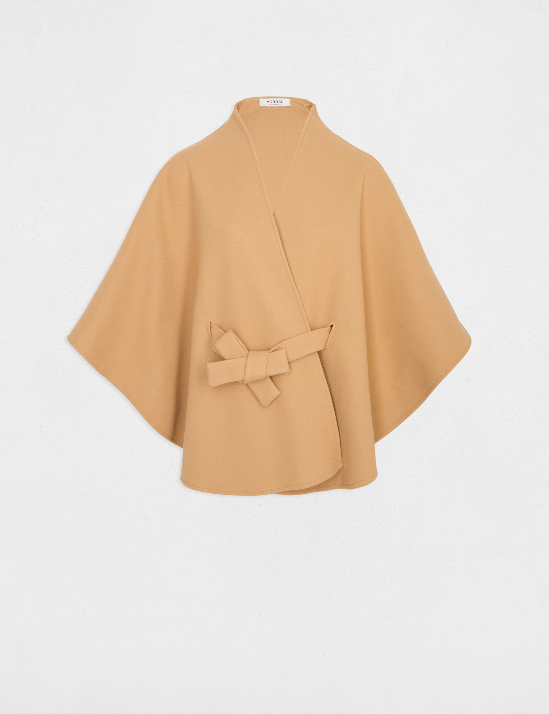 Cape ceintur&eacute;e beige femme