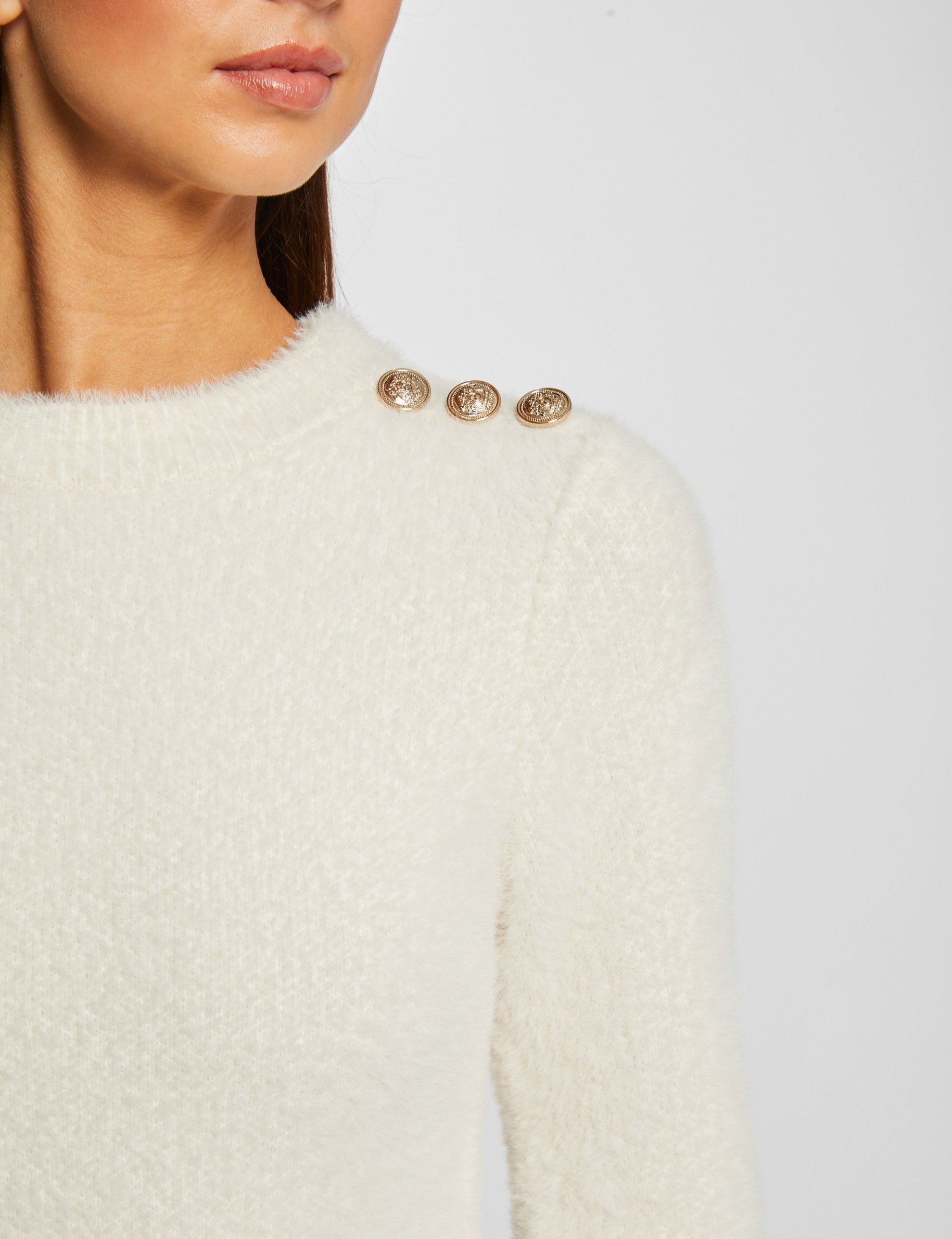 robe pull ajustee maille duveteuse ivoire femme Robe pull ajustée maille duveteuse ivoire femme