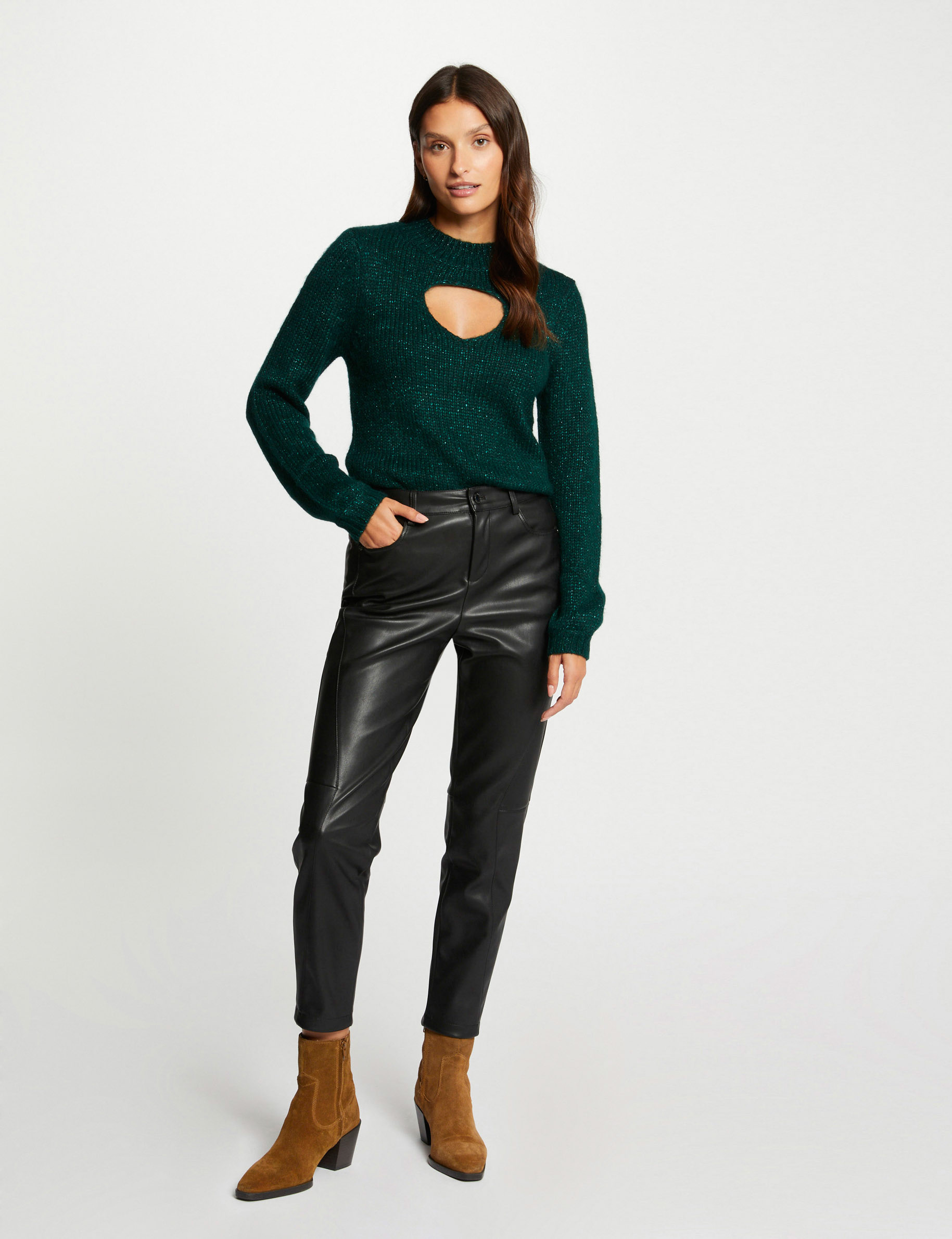 Pantalon slim 7 8 me simili cuir noir femme Morgan
