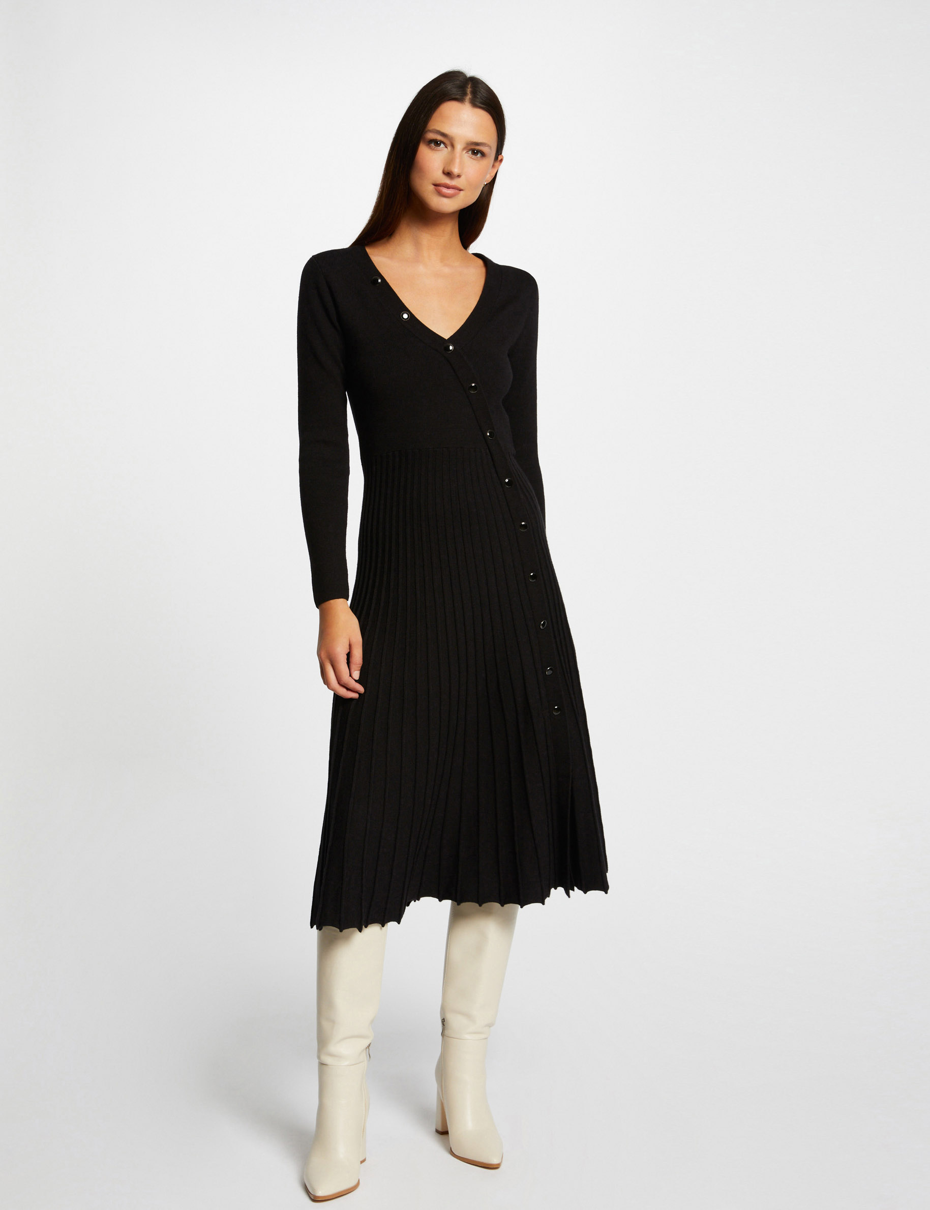 robe pull midi patineuse bas plisse noir femme Robe pull midi patineuse bas plissé noir femme