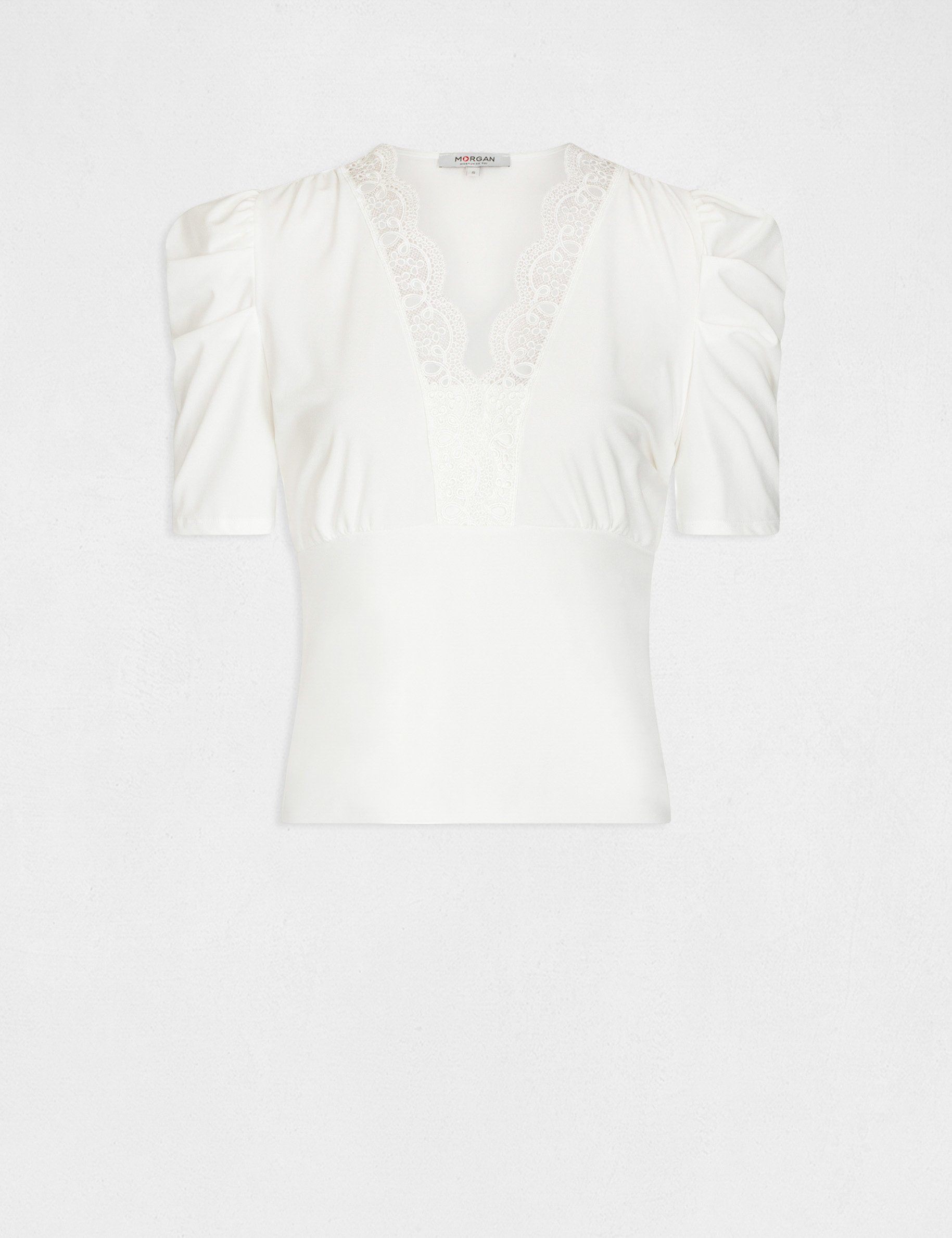 t shirt manches courtes a dentelle ecru femme T-shirt manches courtes à dentelle ecru femme