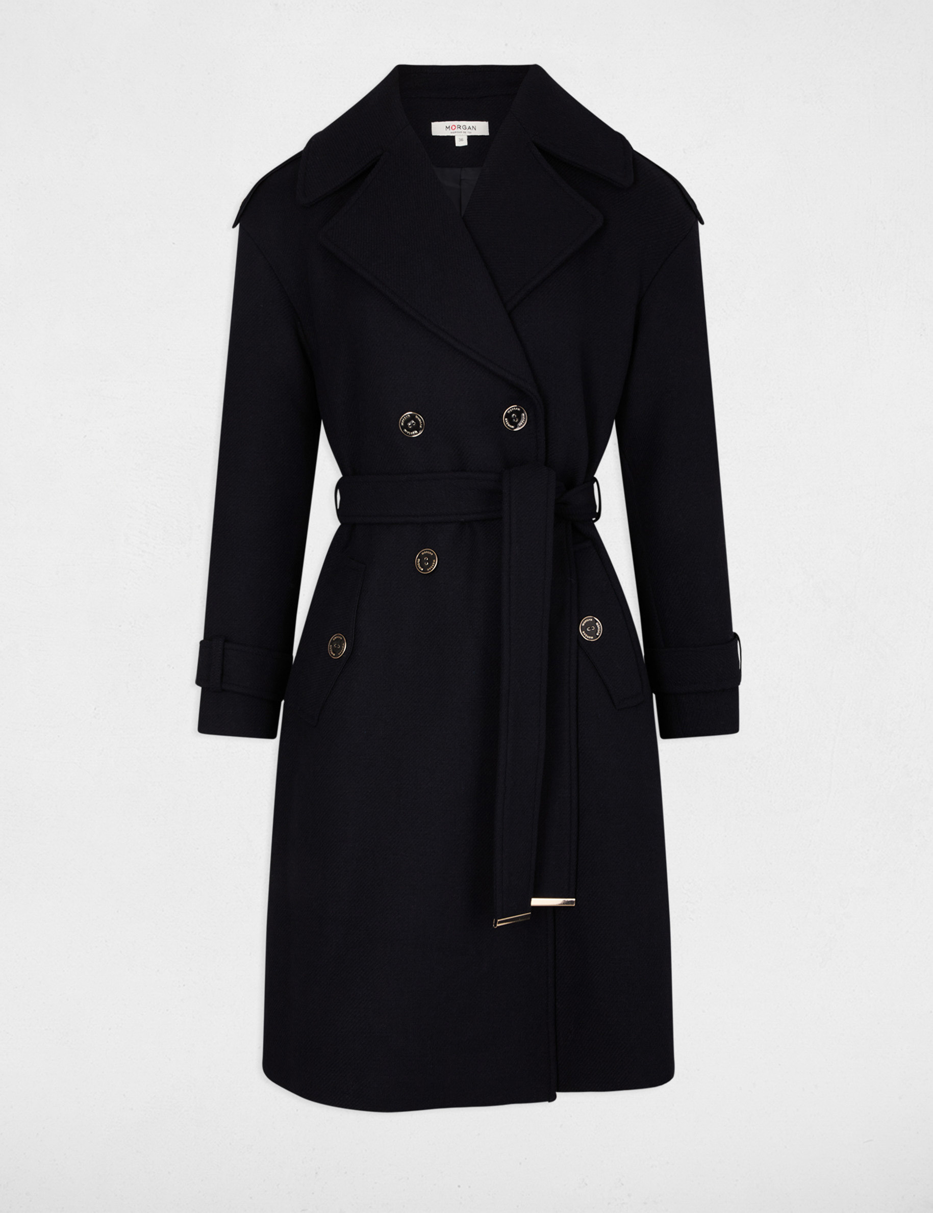 Manteau long ceinture marine femme Morgan