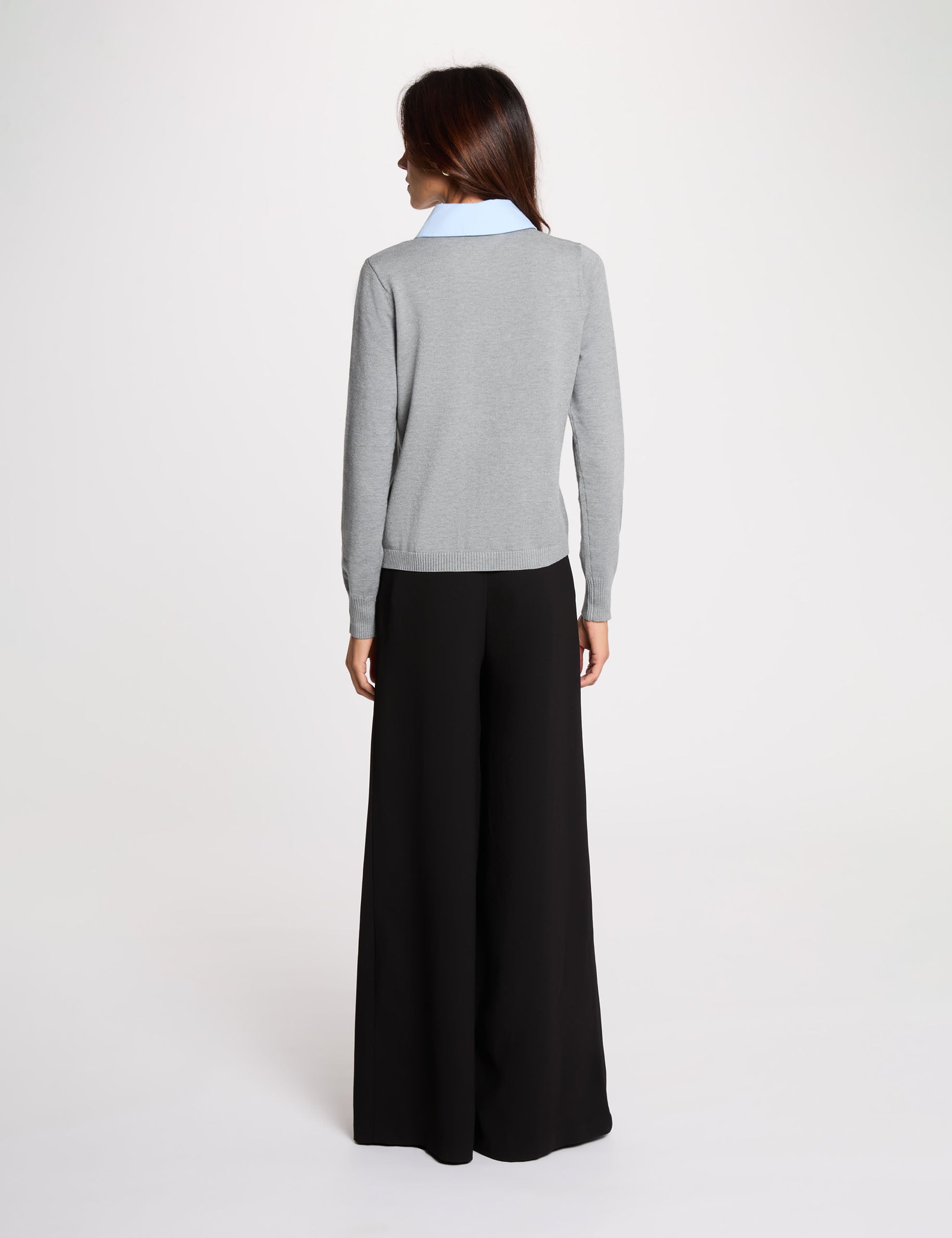 Pull col &agrave; revers gris clair femme