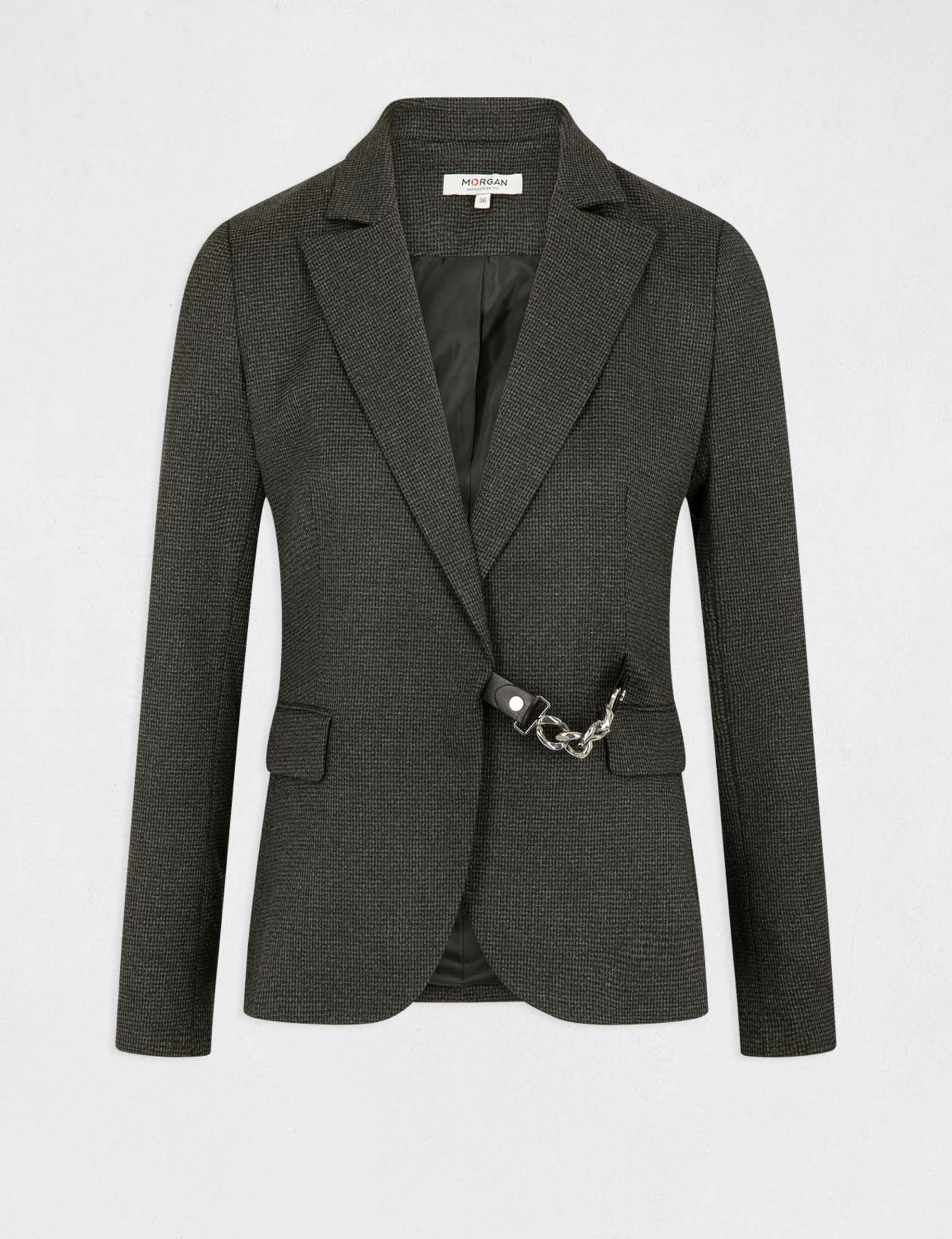 Veste city droite à détail chaîne gris anthracite femme Veste city droite à détail chaîne gris anthracite femme