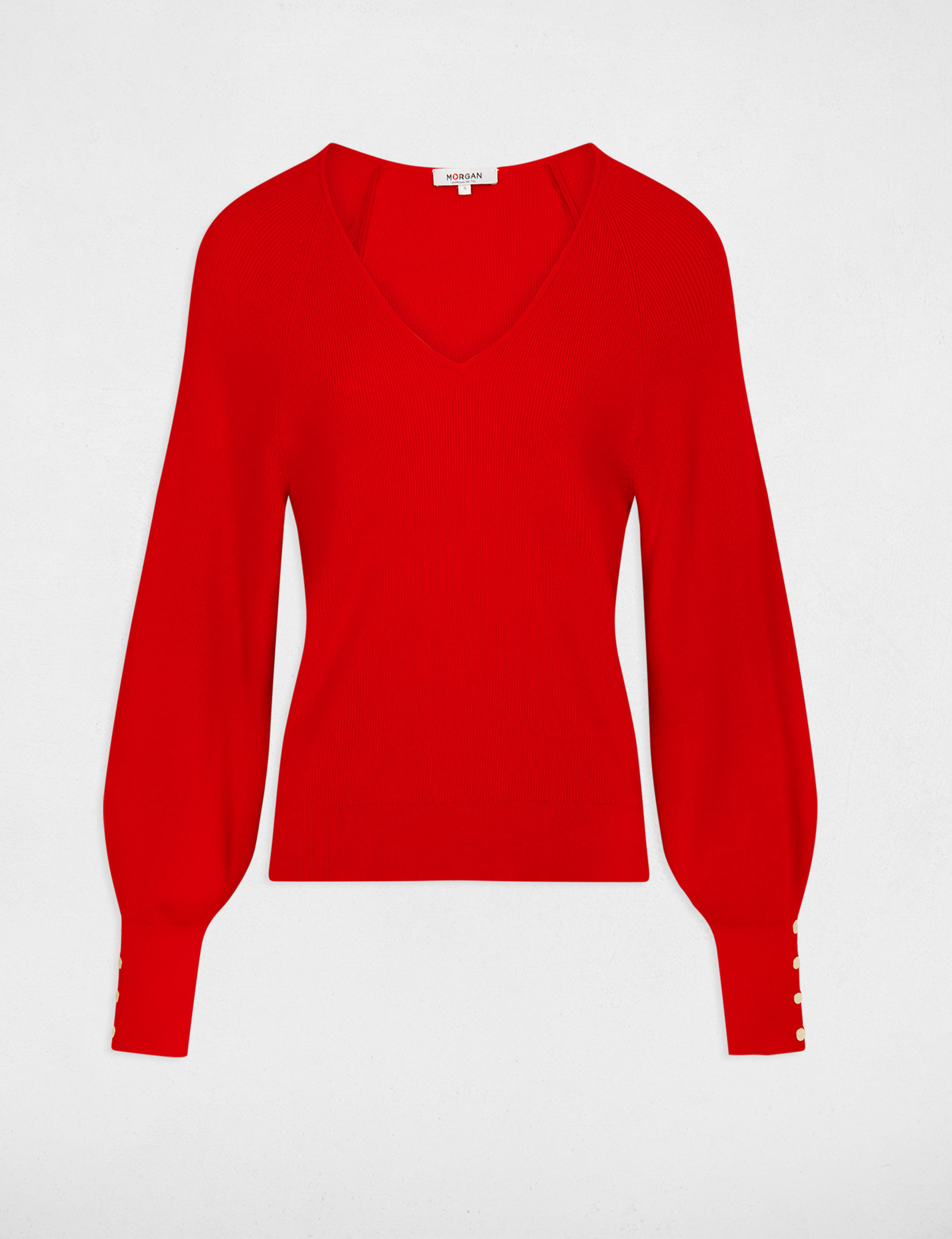 pull manches longues col en v rouge femme Pull manches longues col en V rouge femme