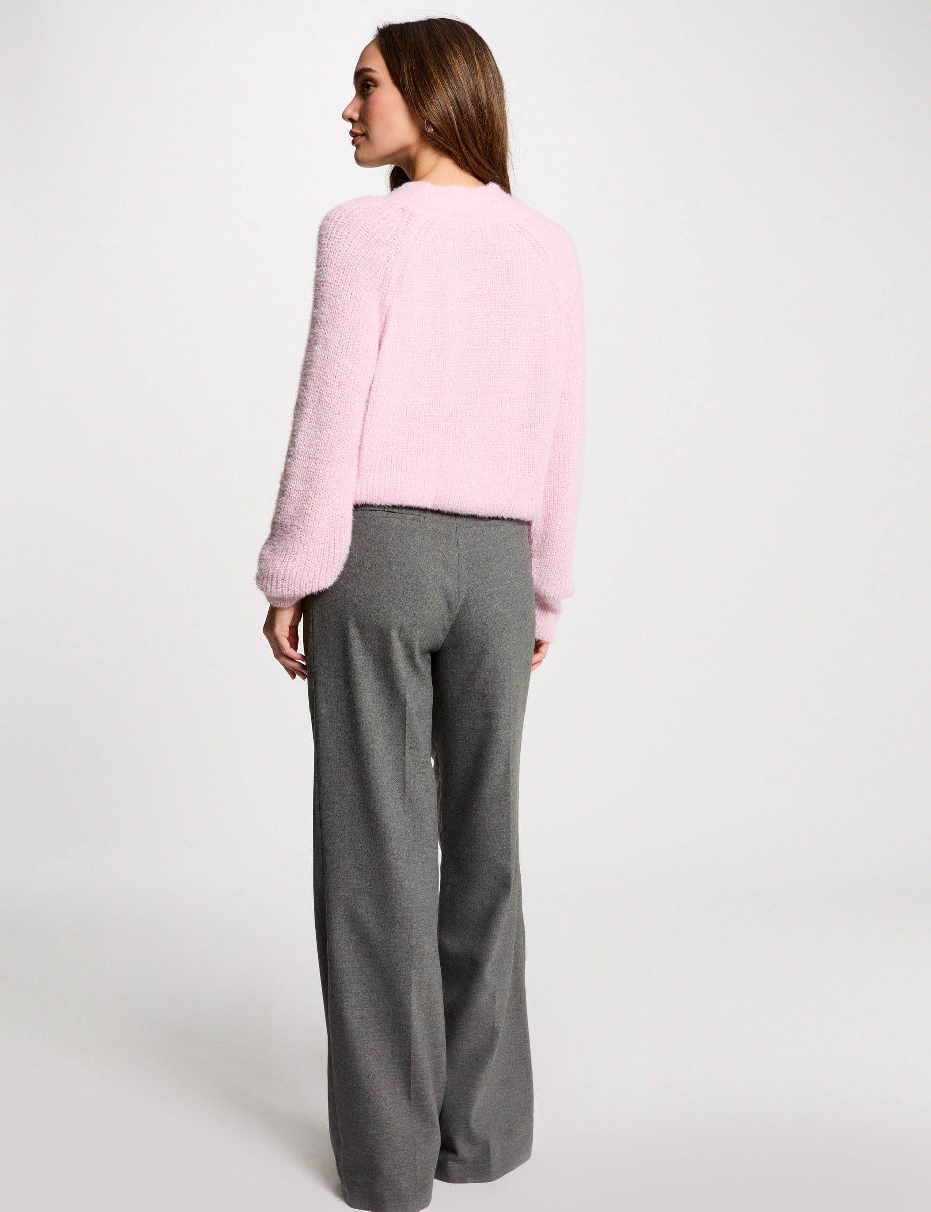 Pantalon large &agrave; pinces gris clair femme