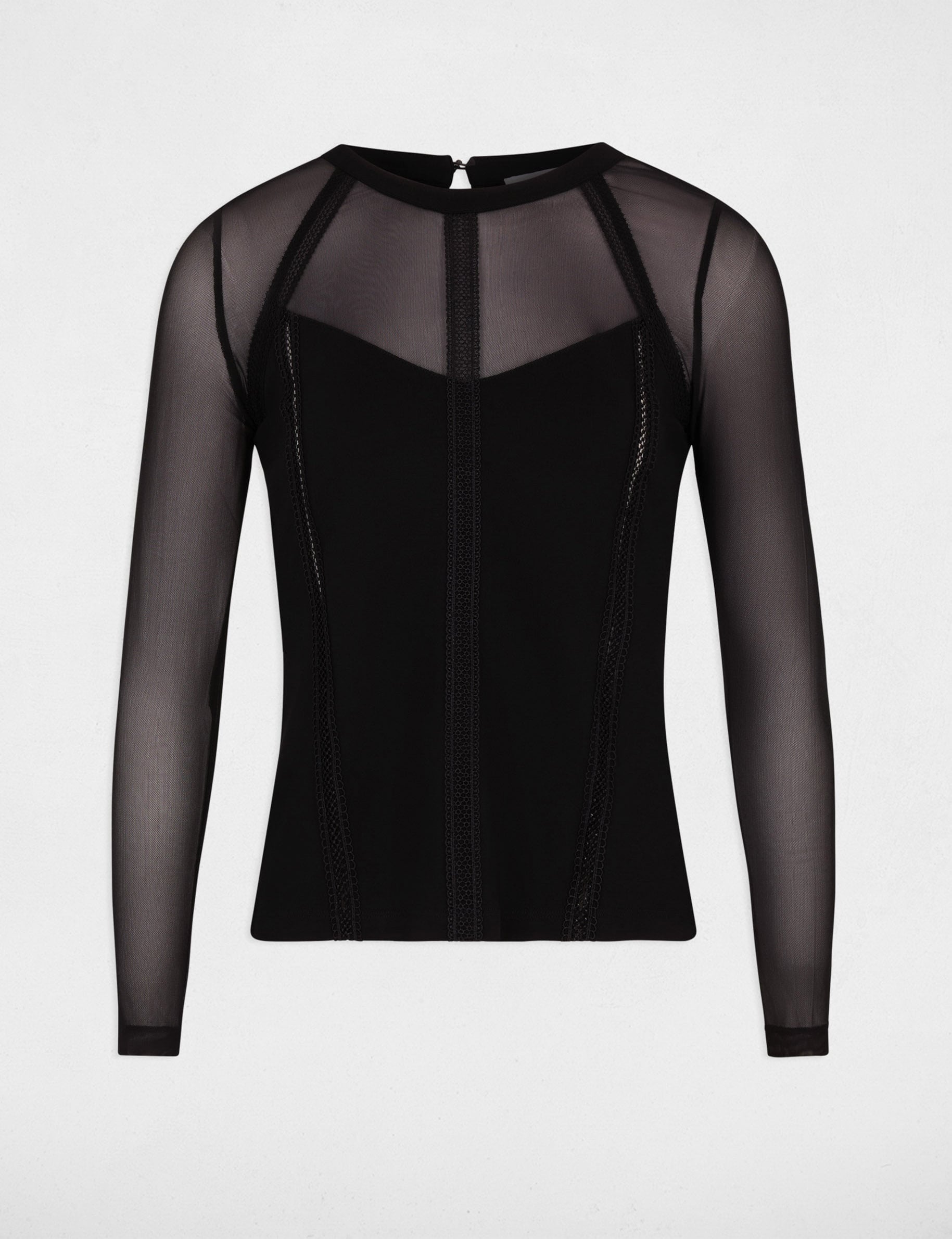 T-shirt dentelle manches longues noir femme