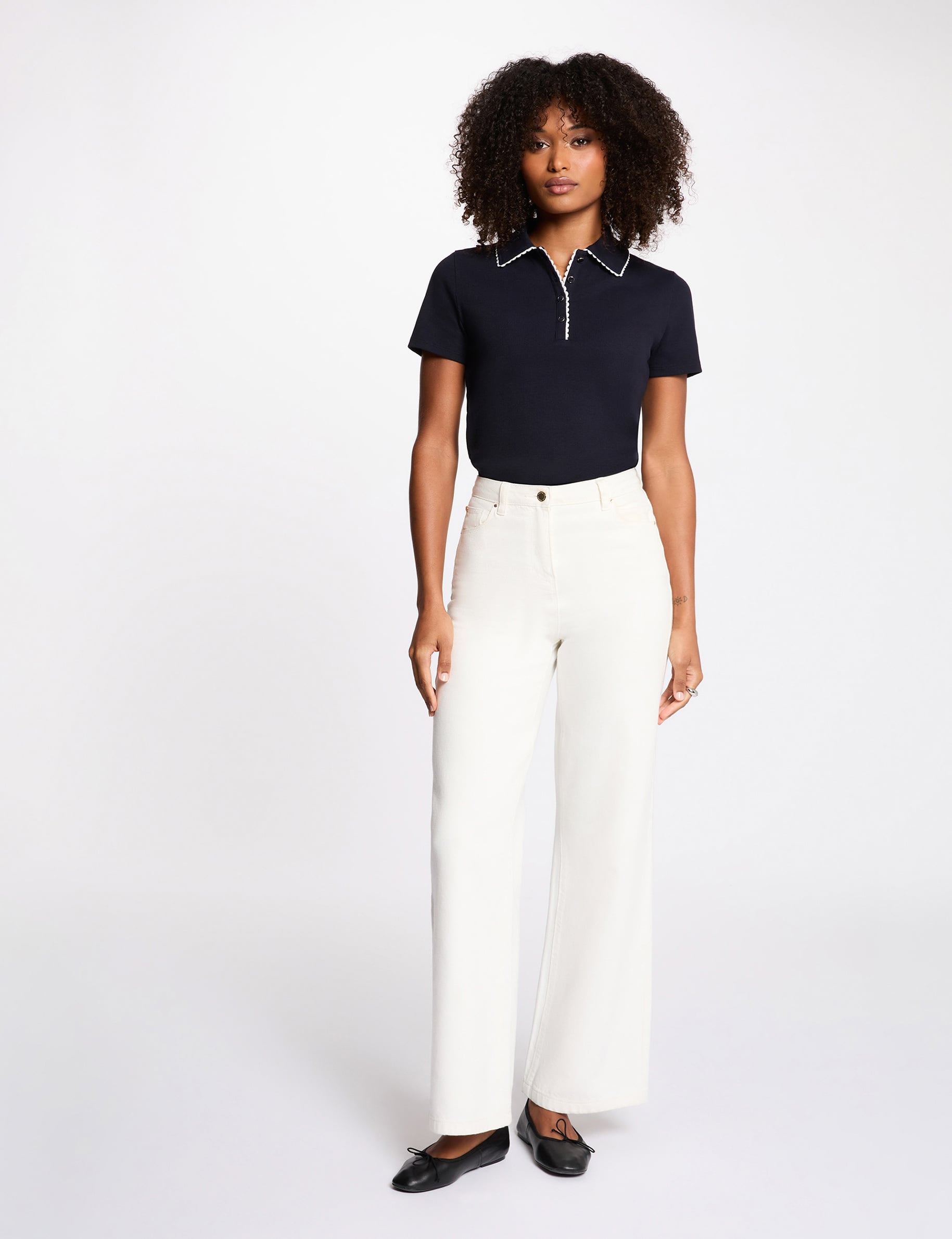 Top cintr&eacute; col &agrave; revers bleu marine femme