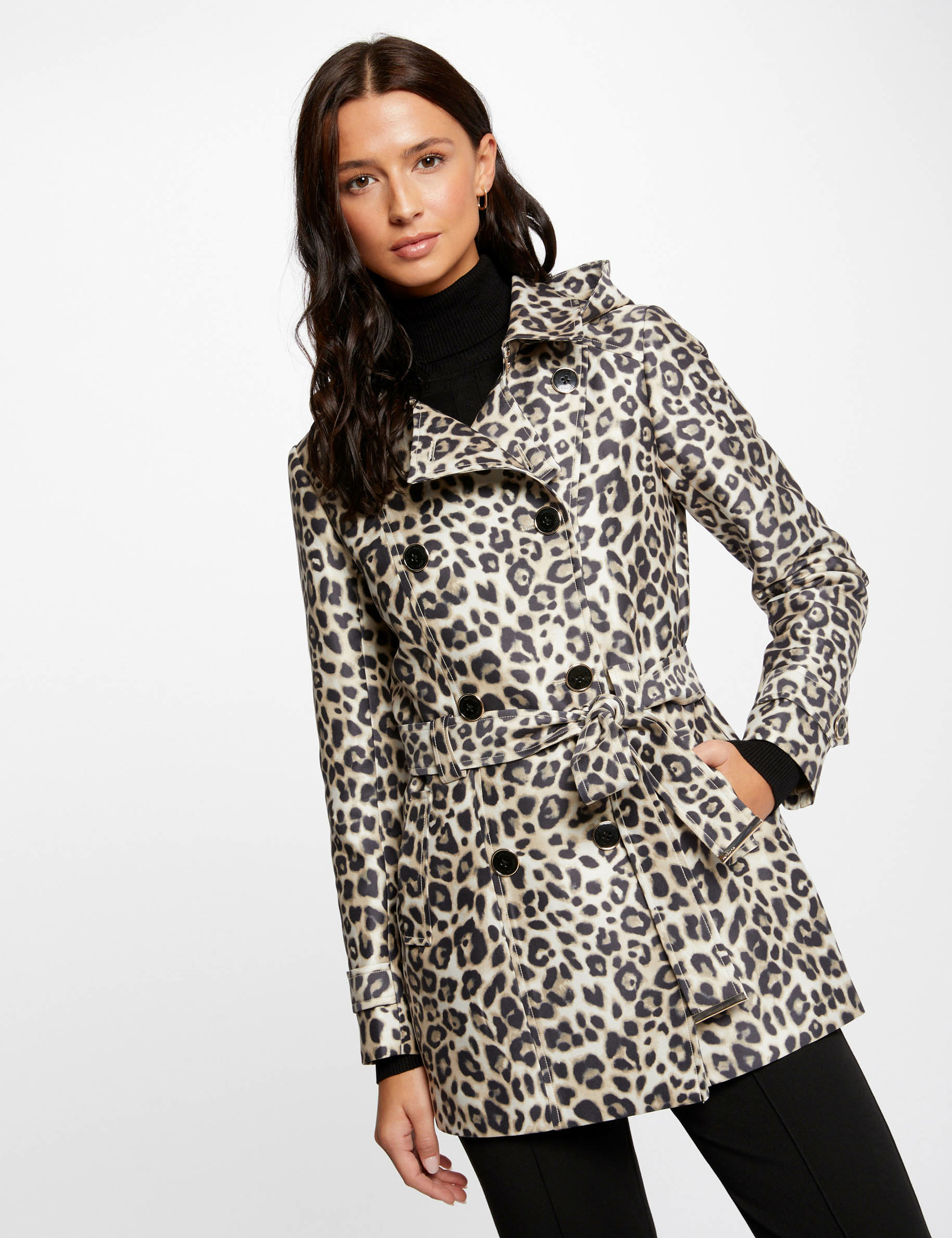 trench droit ceinture imprime leopard multico femme Trench droit ceinturé imprimé léopard multico femme