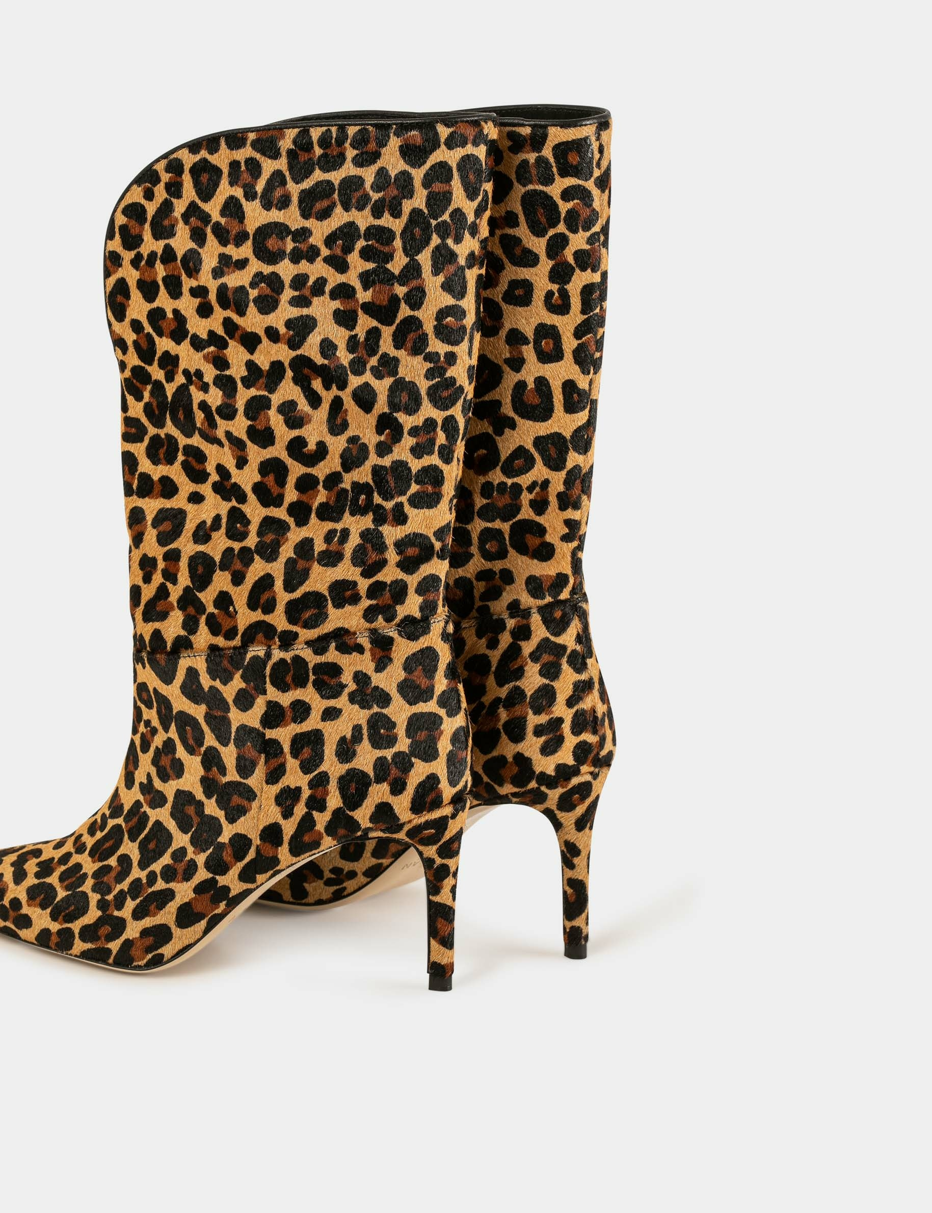 Bottes en cuir imprimé léopard marron femme