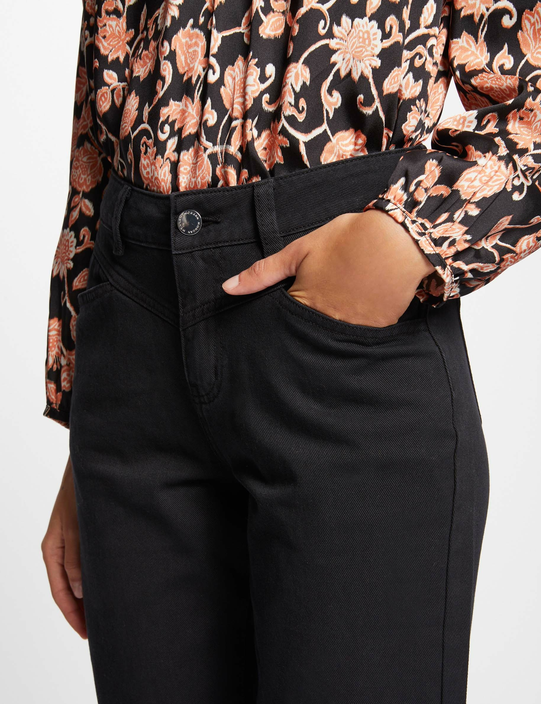 Jeans droit taille standard 7/8ème noir femme