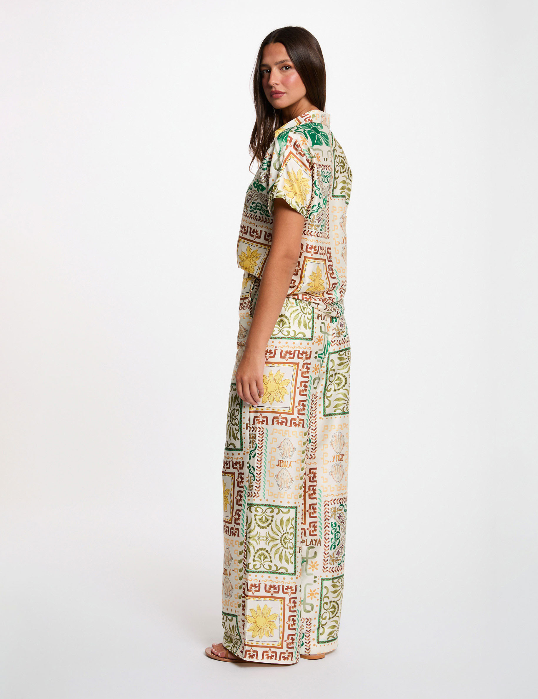 Chemise satin&eacute;e imprim&eacute;e multicolore femme