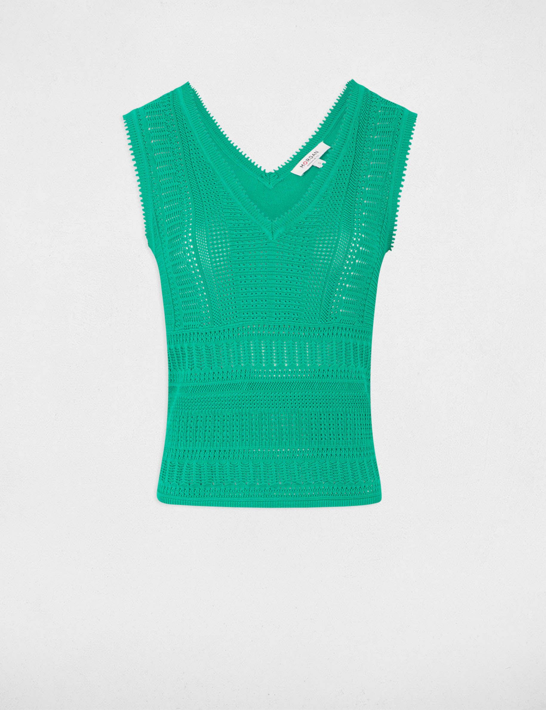 pull sans manches ajoure vert emeraude femme Pull sans manches ajouré vert émeraude femme